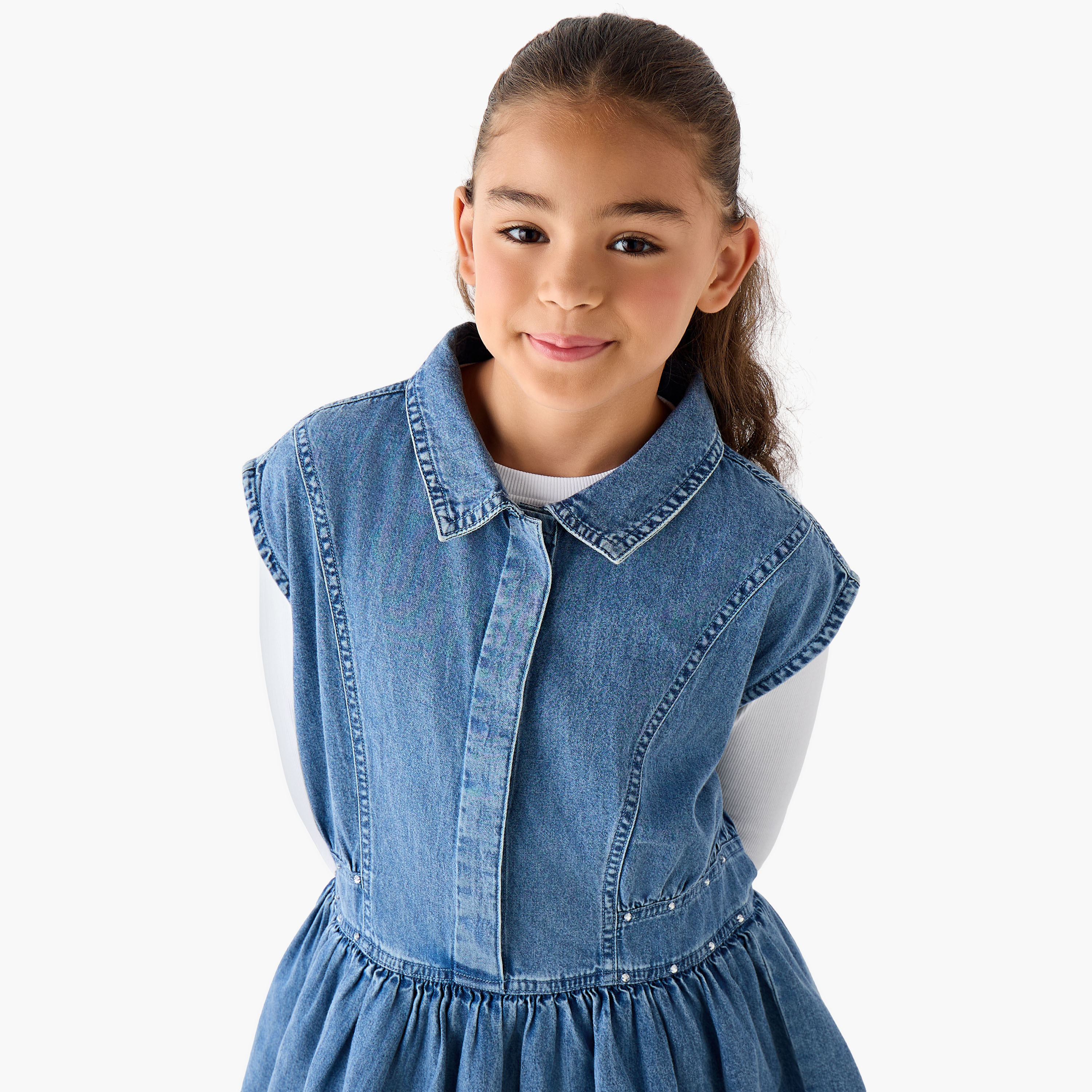 Juniors Collared Sleeveless Dress and Ribbed Top with Tiered Design-girls-clothing-dressesandjumpsuits-image-4
