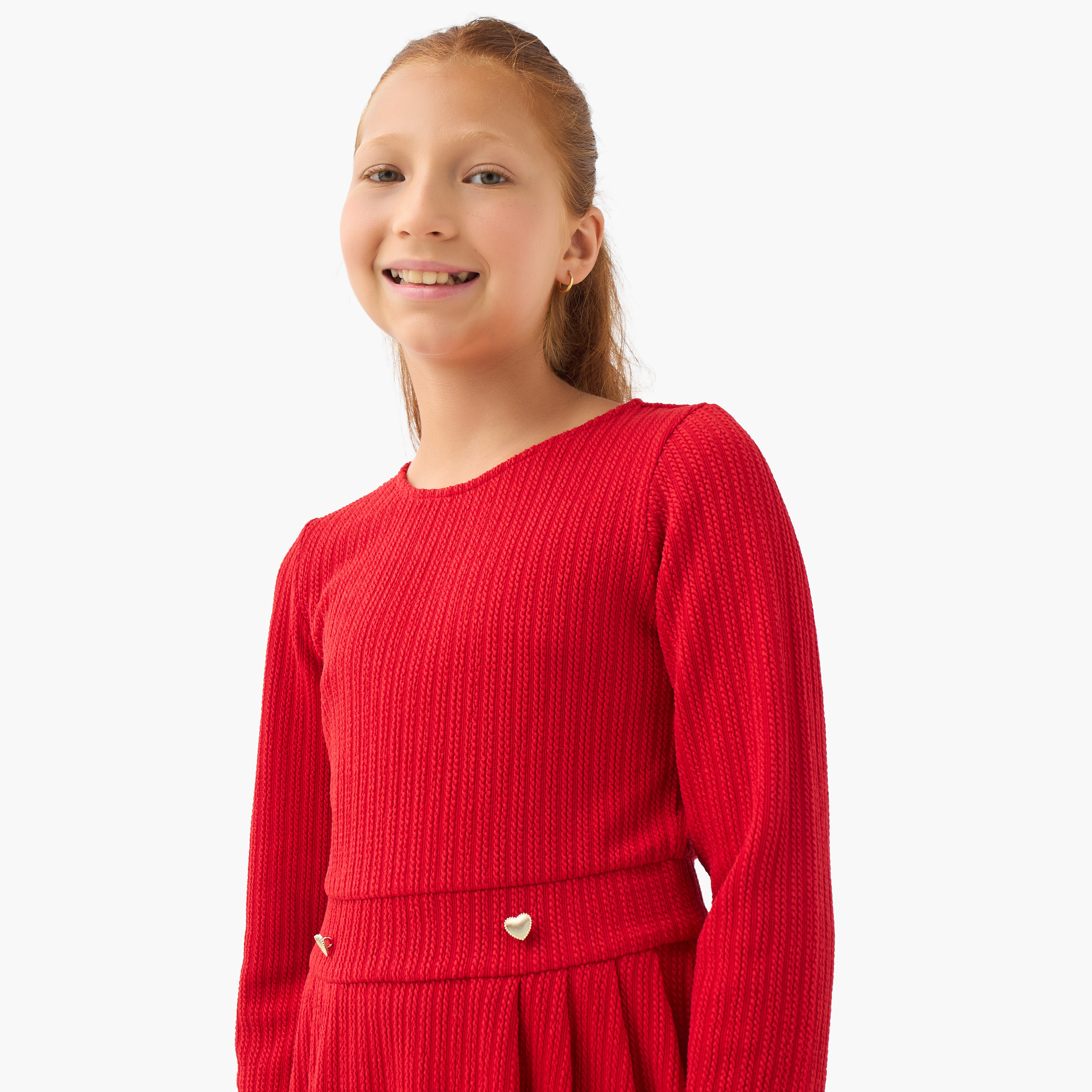 فستان مضلّع بياقة مستديرة وأكمام طويلة من جونيورز -girls-clothing-dressesandjumpsuits-image-4