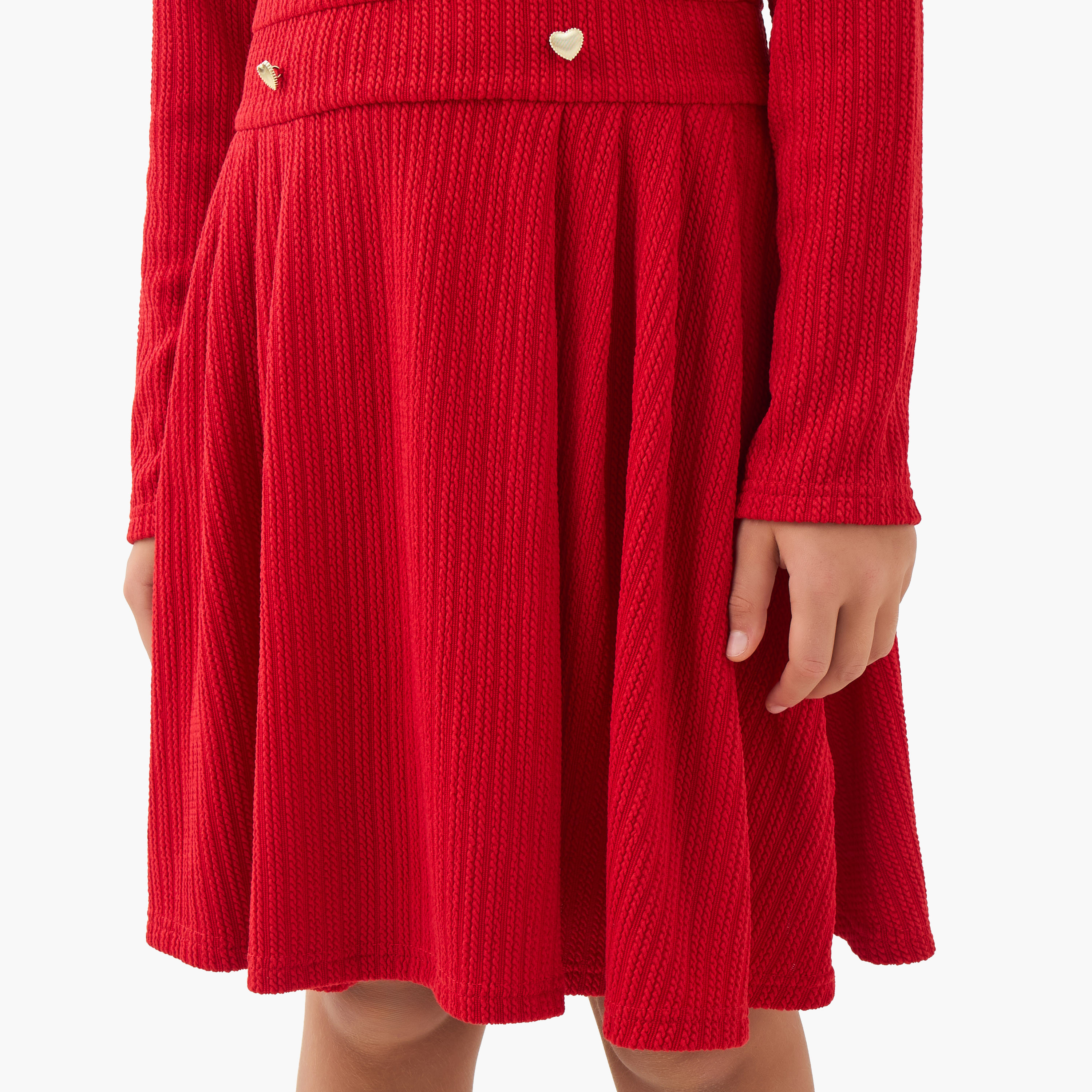 فستان مضلّع بياقة مستديرة وأكمام طويلة من جونيورز -girls-clothing-dressesandjumpsuits-image-5