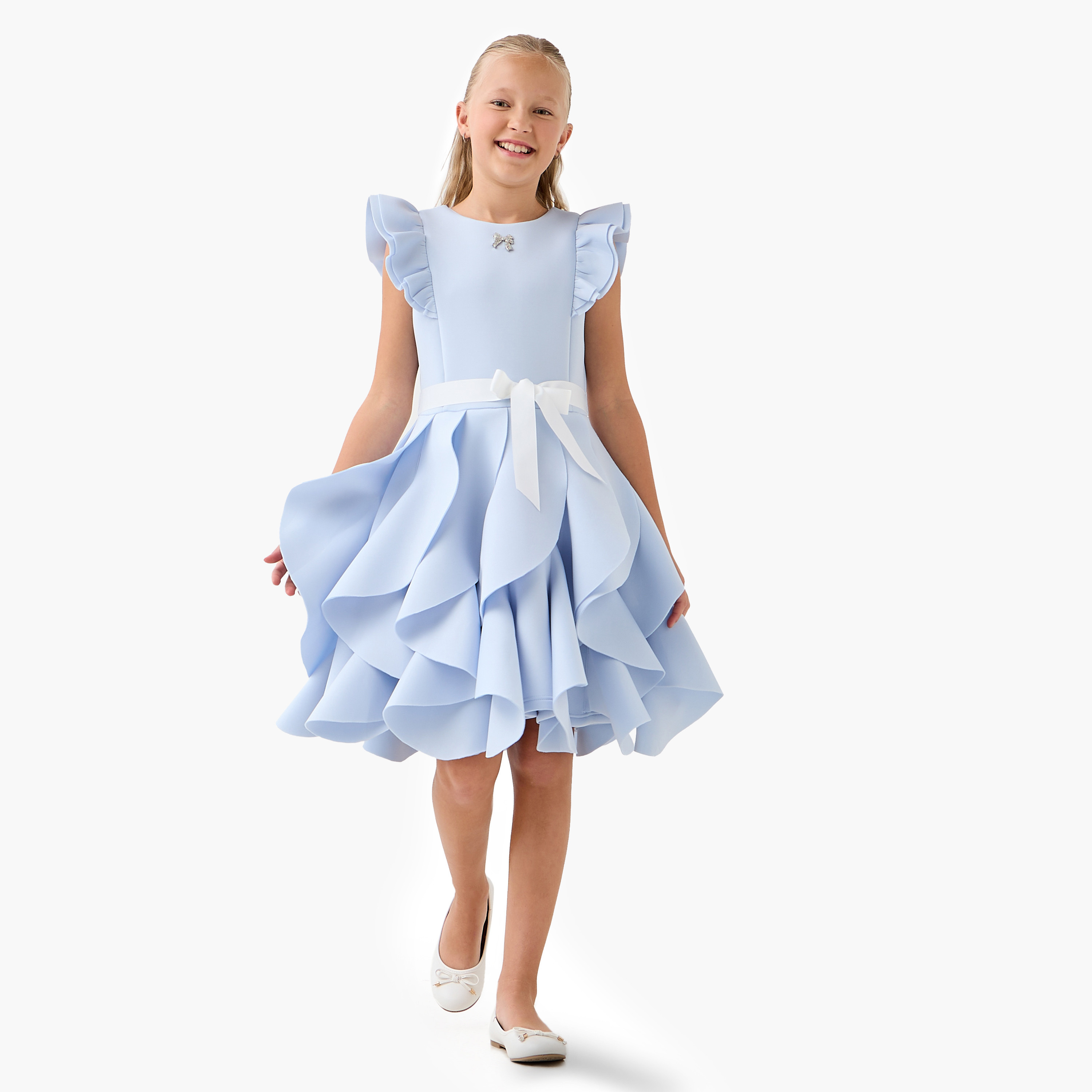 Juniors Round Neck Cap Sleeves Midi Dress with Ruffles-girls-clothing-dressesandjumpsuits-image-2