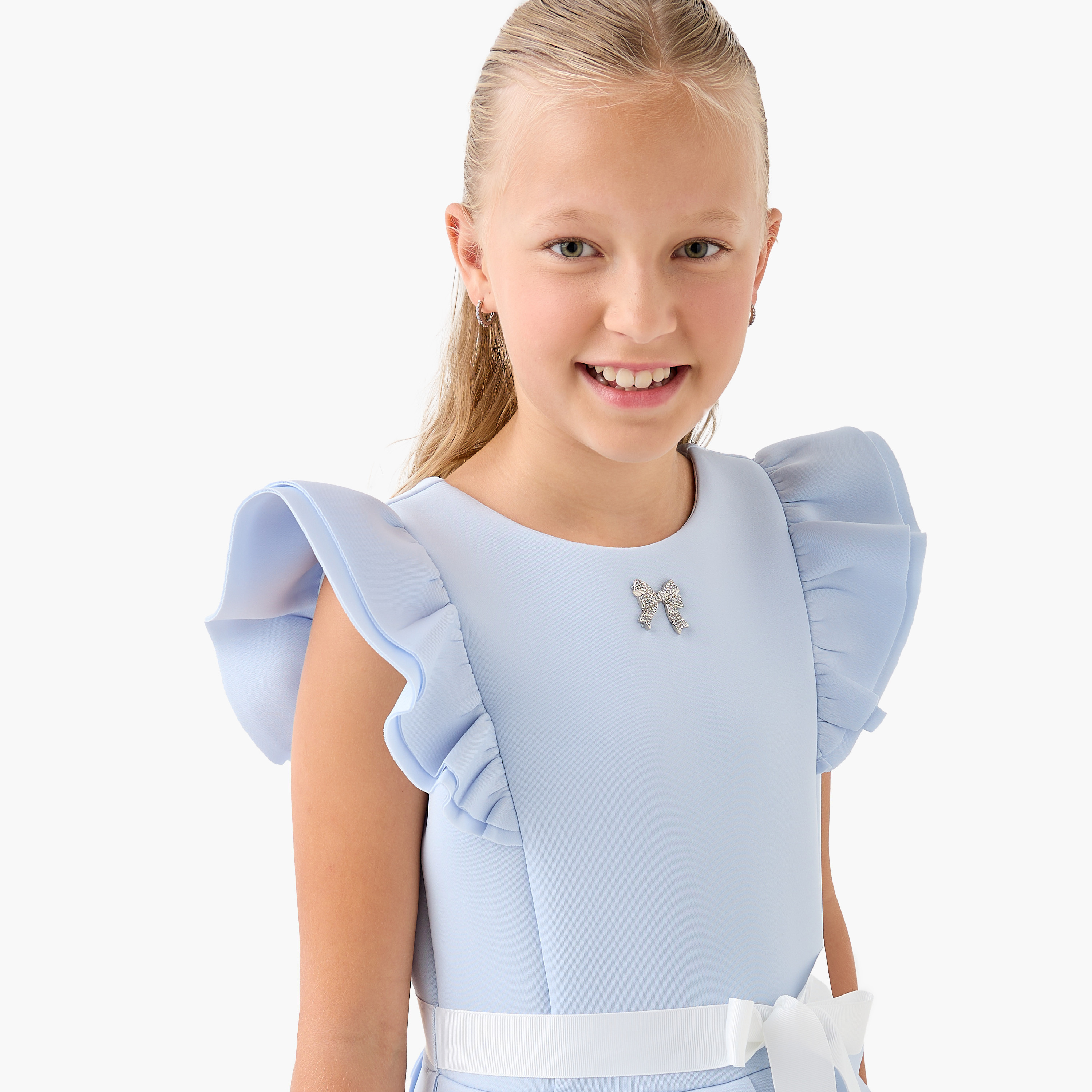 Juniors Round Neck Cap Sleeves Midi Dress with Ruffles-girls-clothing-dressesandjumpsuits-image-4