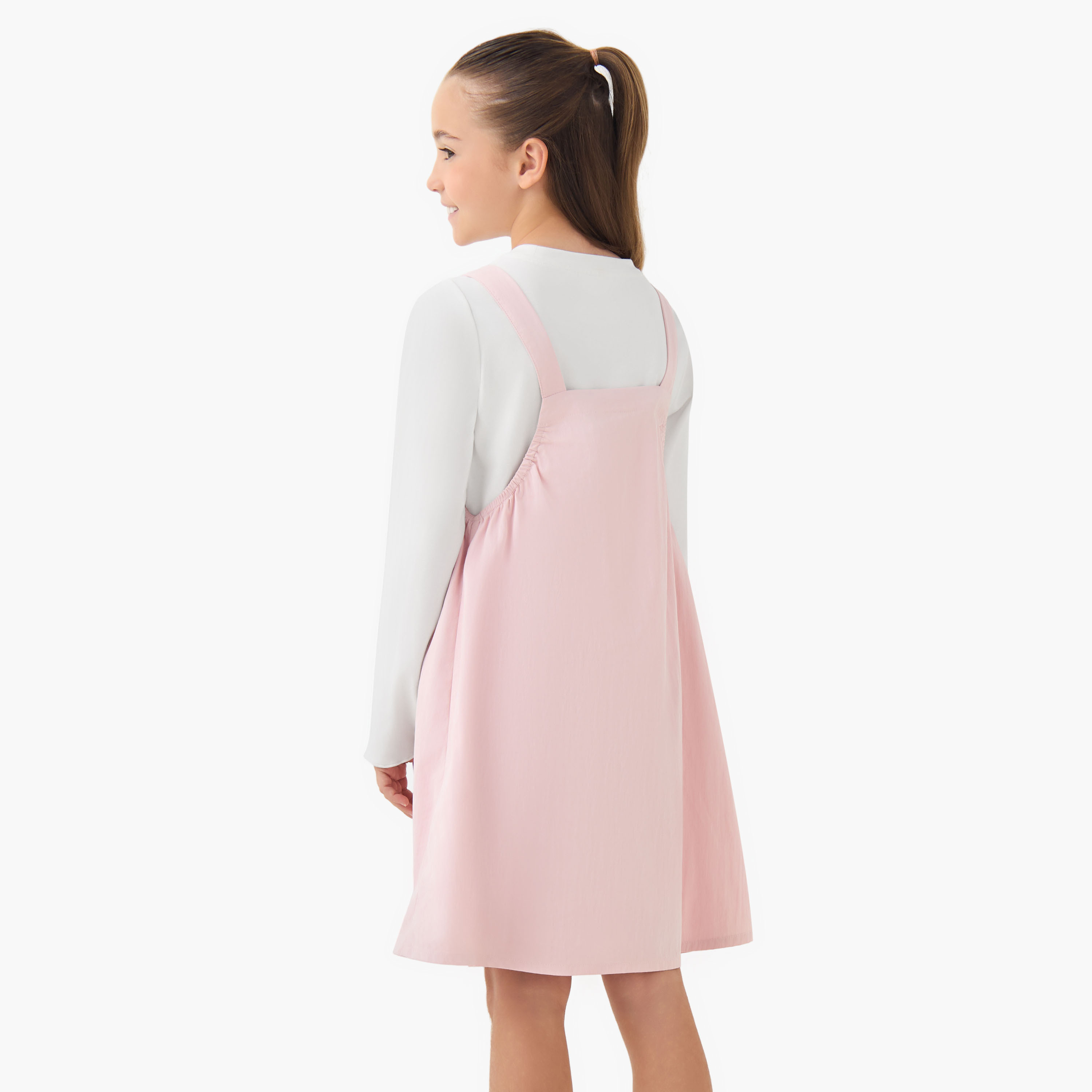 Juniors Round Neck Long Sleeve Pinafore with Pockets-girls-clothing-dressesandjumpsuits-image-3
