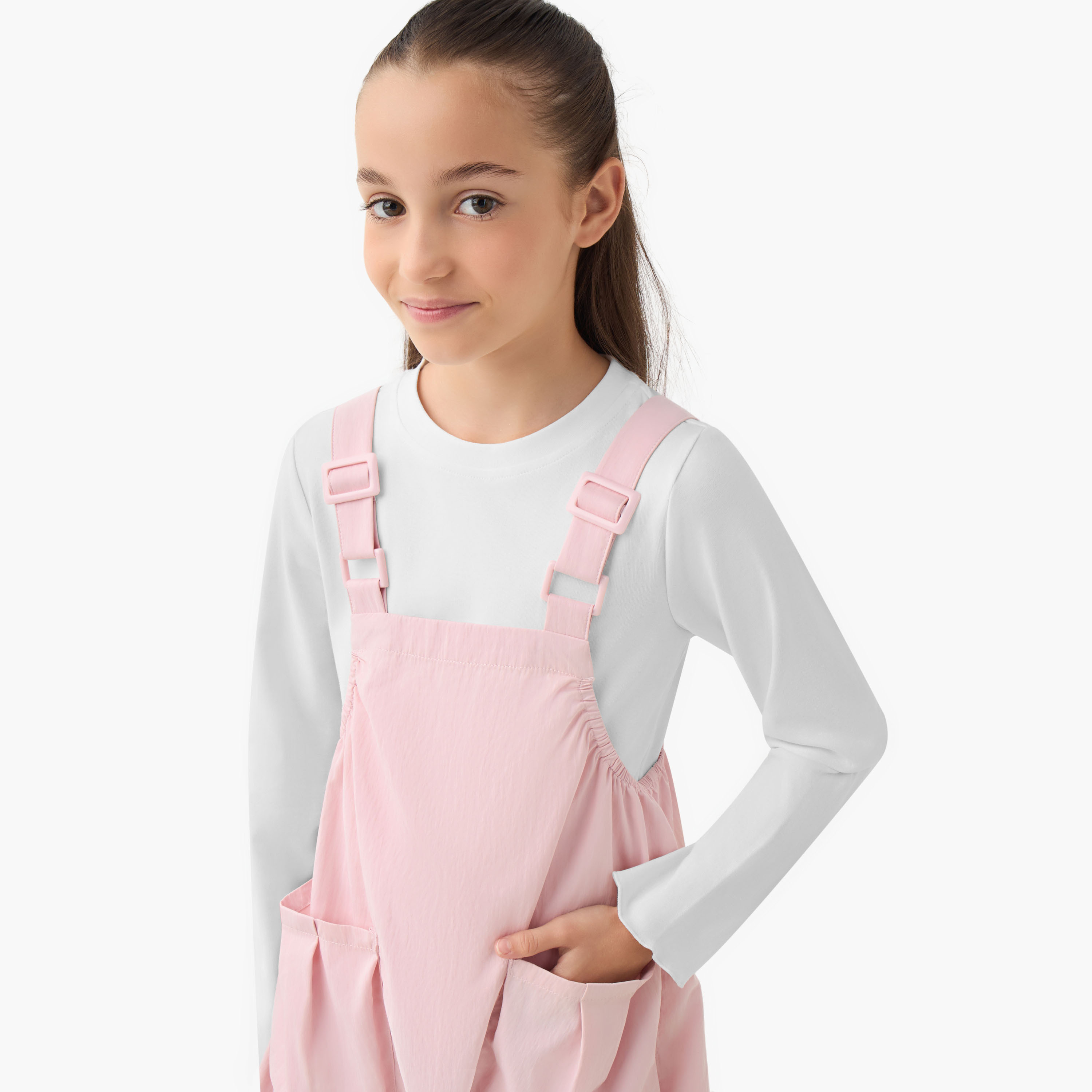 Juniors Round Neck Long Sleeve Pinafore with Pockets-girls-clothing-dressesandjumpsuits-image-4