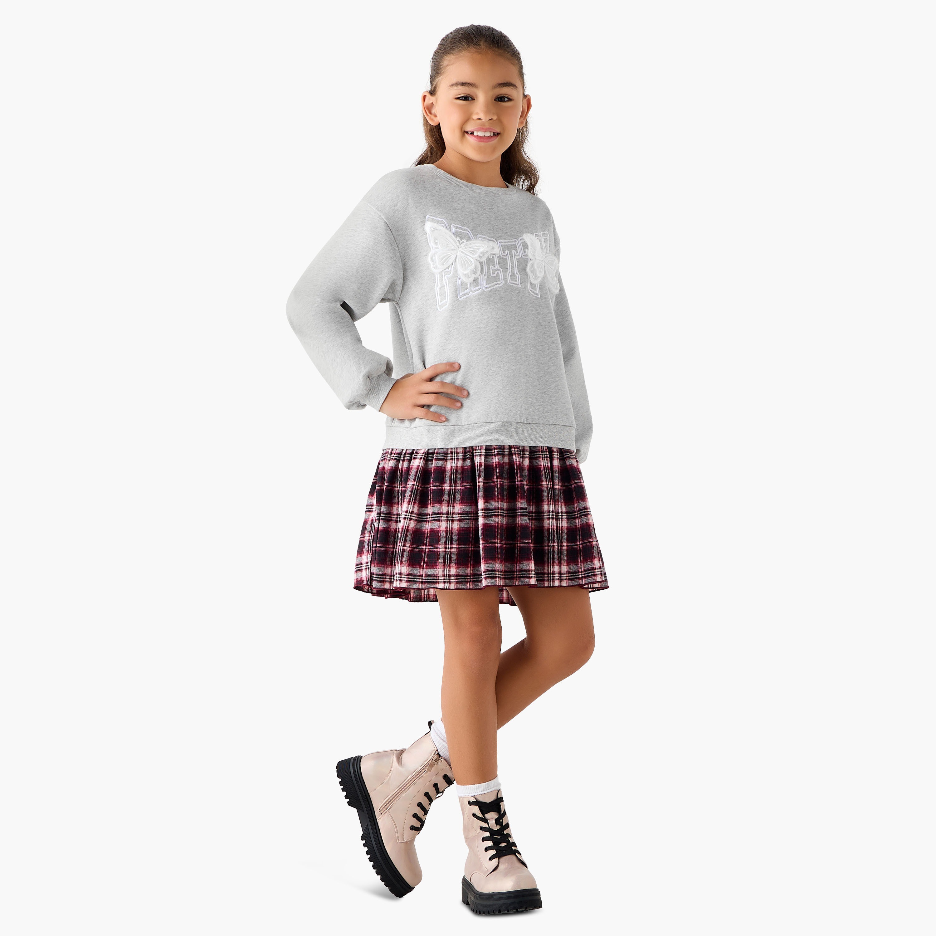 Juniors Round Neck Long Sleeves Sweat Dress with Butterfly Accent-girls-clothing-dressesandjumpsuits-image-2
