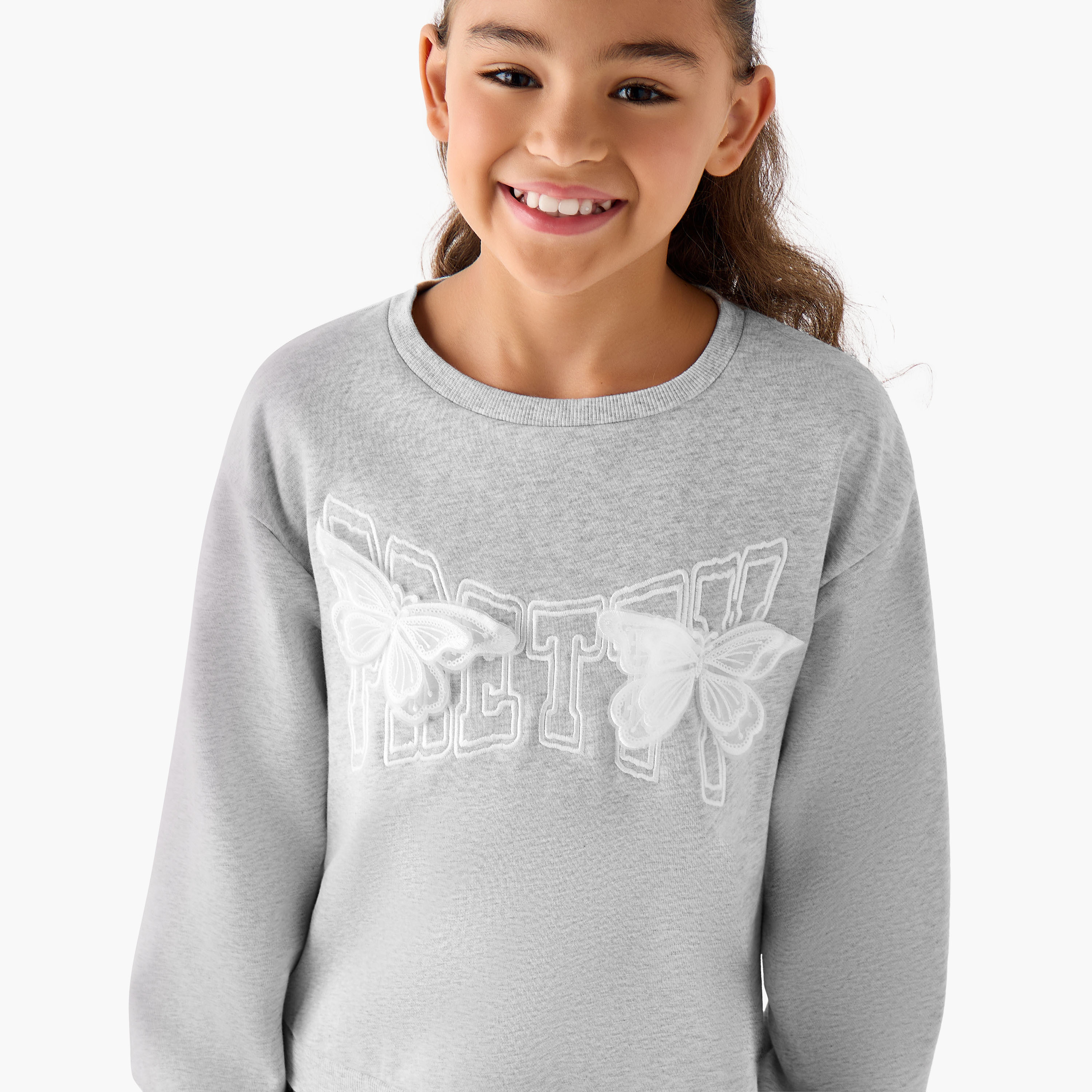 Juniors Round Neck Long Sleeves Sweat Dress with Butterfly Accent-girls-clothing-dressesandjumpsuits-image-4
