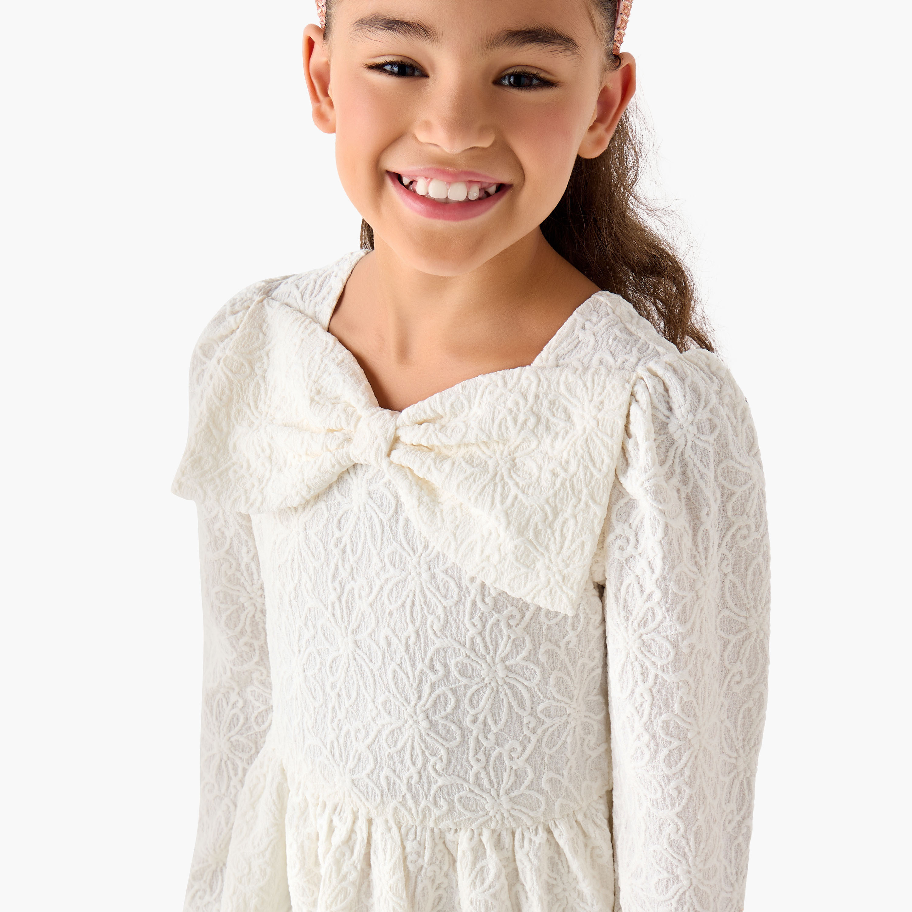 Juniors Square Neck Long Sleeves Dress with Bow Accent-girls-clothing-dressesandjumpsuits-image-4