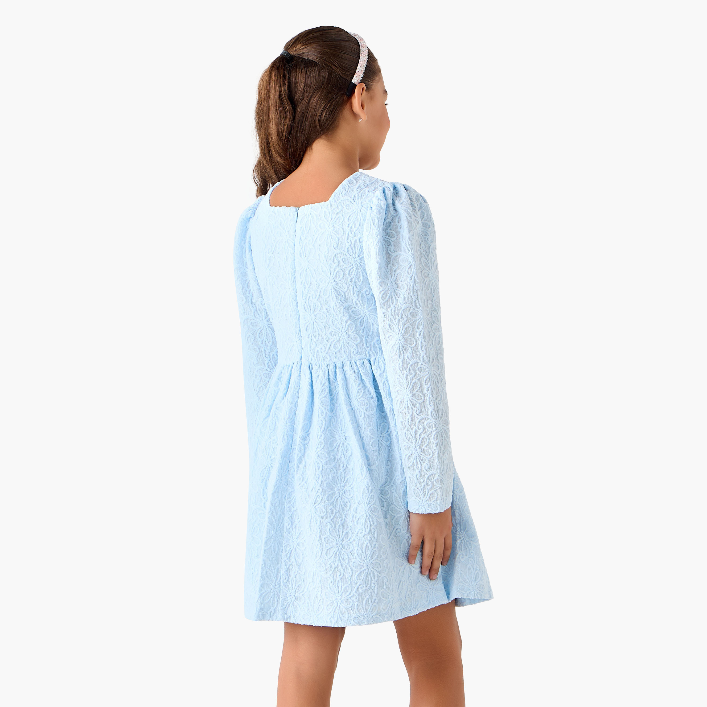 Juniors Square Neck Long Sleeves Dress with Bow Accent-girls-clothing-dressesandjumpsuits-image-3