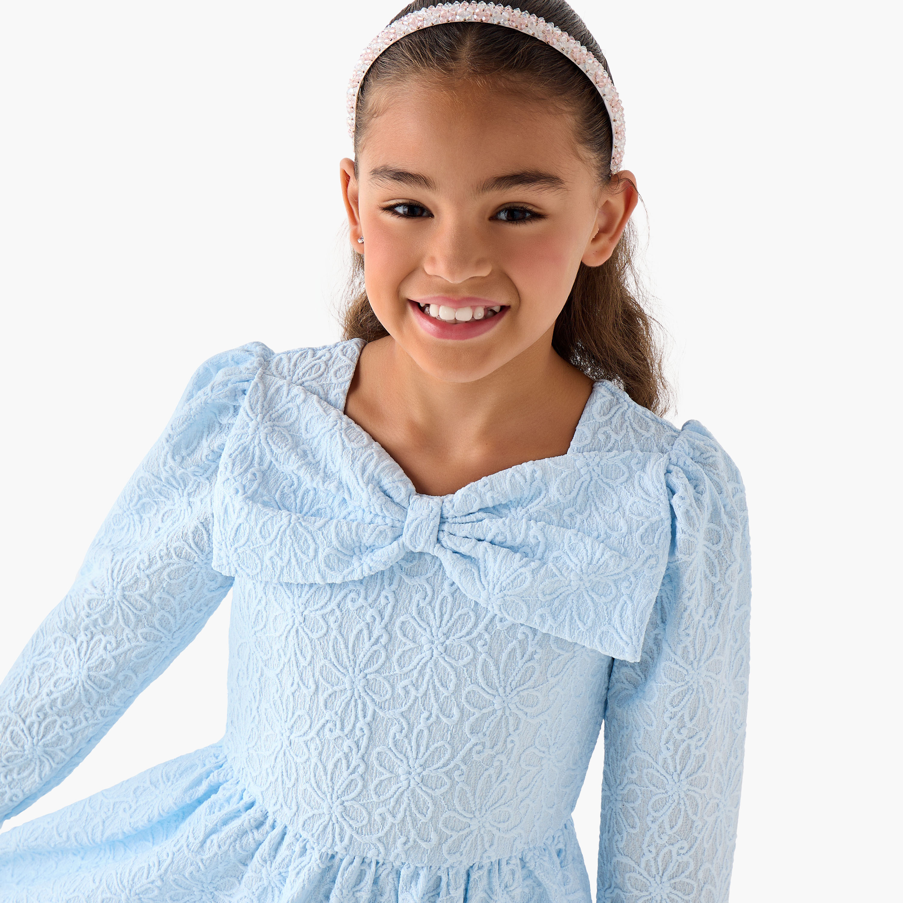 Juniors Square Neck Long Sleeves Dress with Bow Accent-girls-clothing-dressesandjumpsuits-image-4