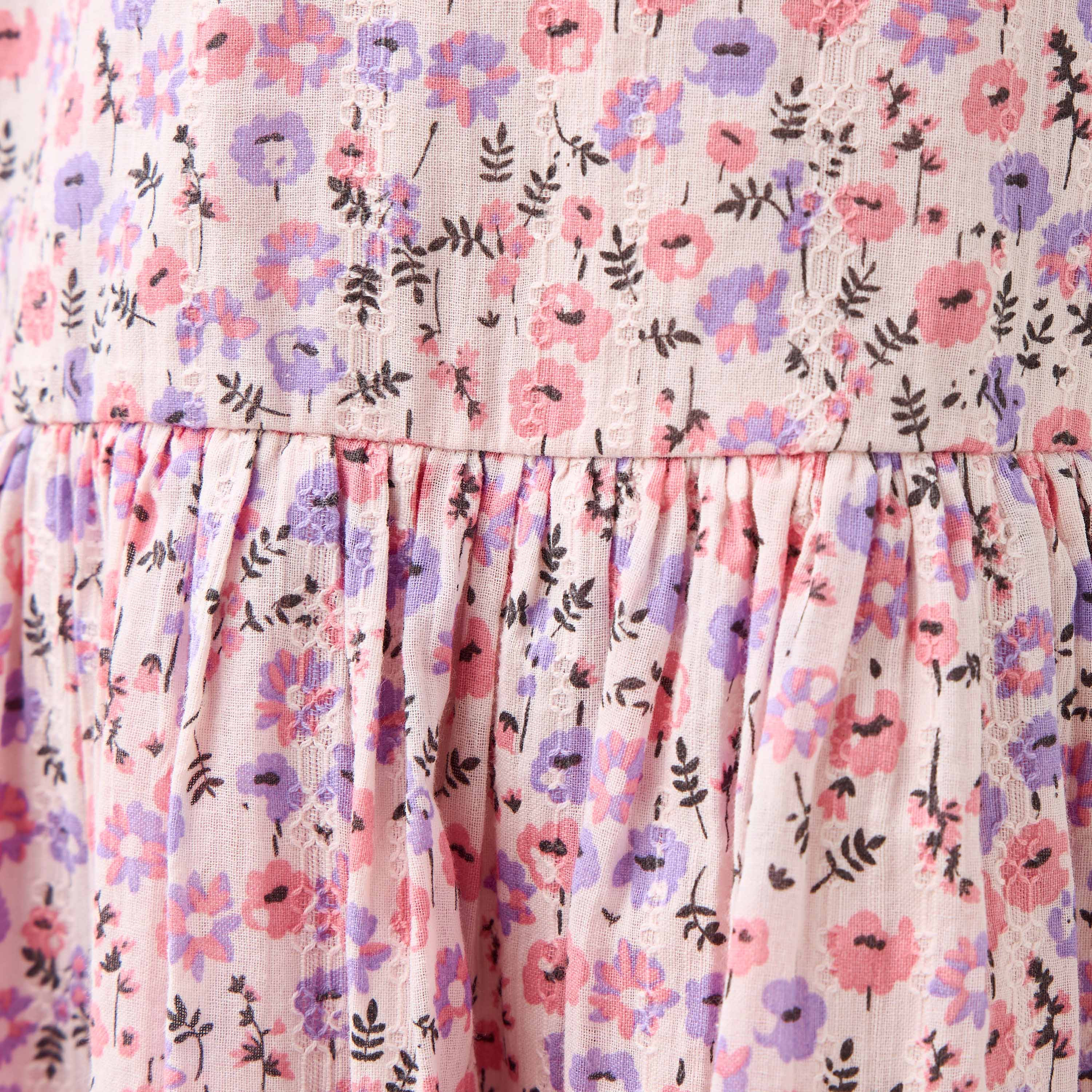 Juniors Peter Pan Collar Long Puff Sleeves Dress with Floral Print-girls-clothing-dressesandjumpsuits-image-5