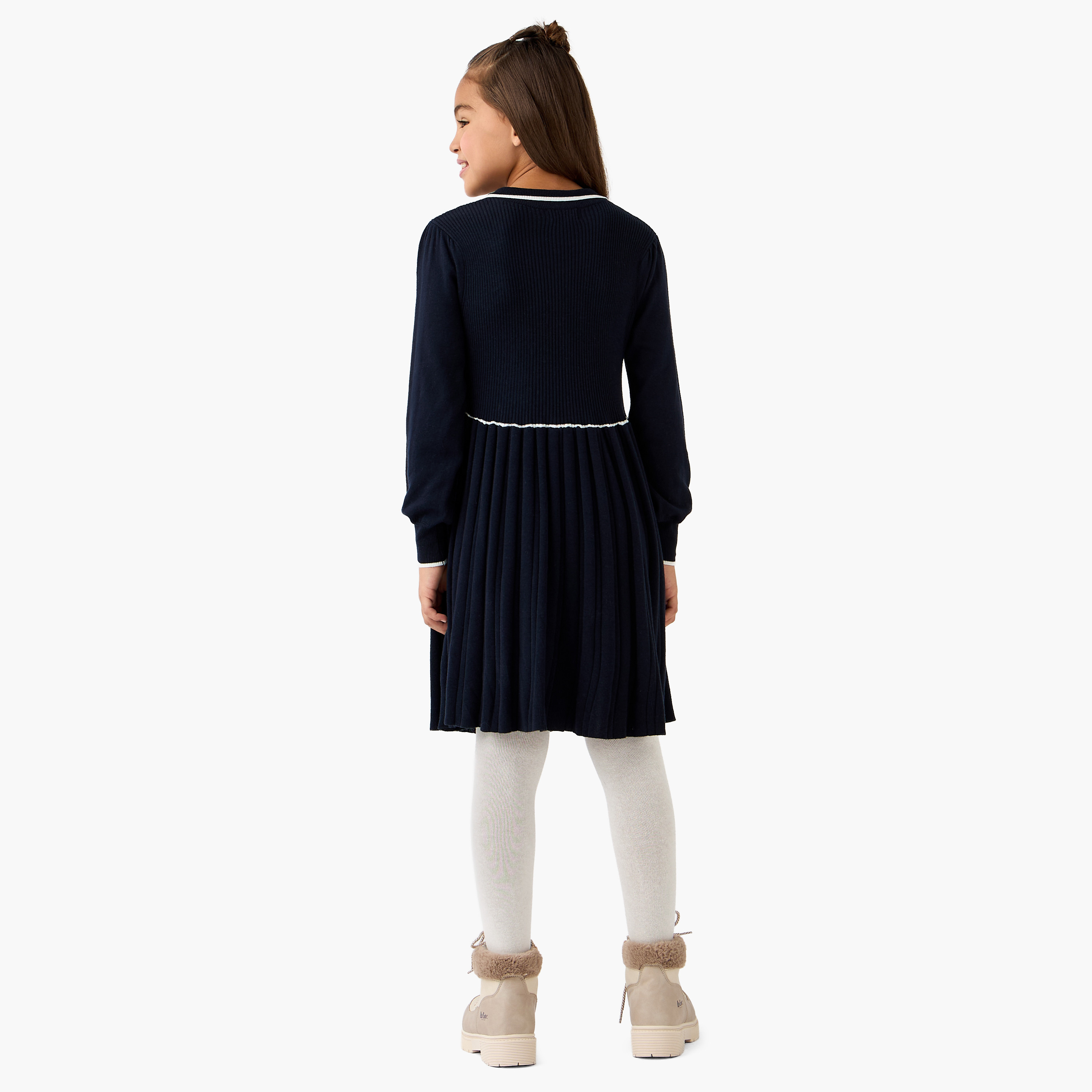 Juniors Collared Long Sleeves Knee Length Sweater Dress with Stockings-girls-clothing-dressesandjumpsuits-image-3