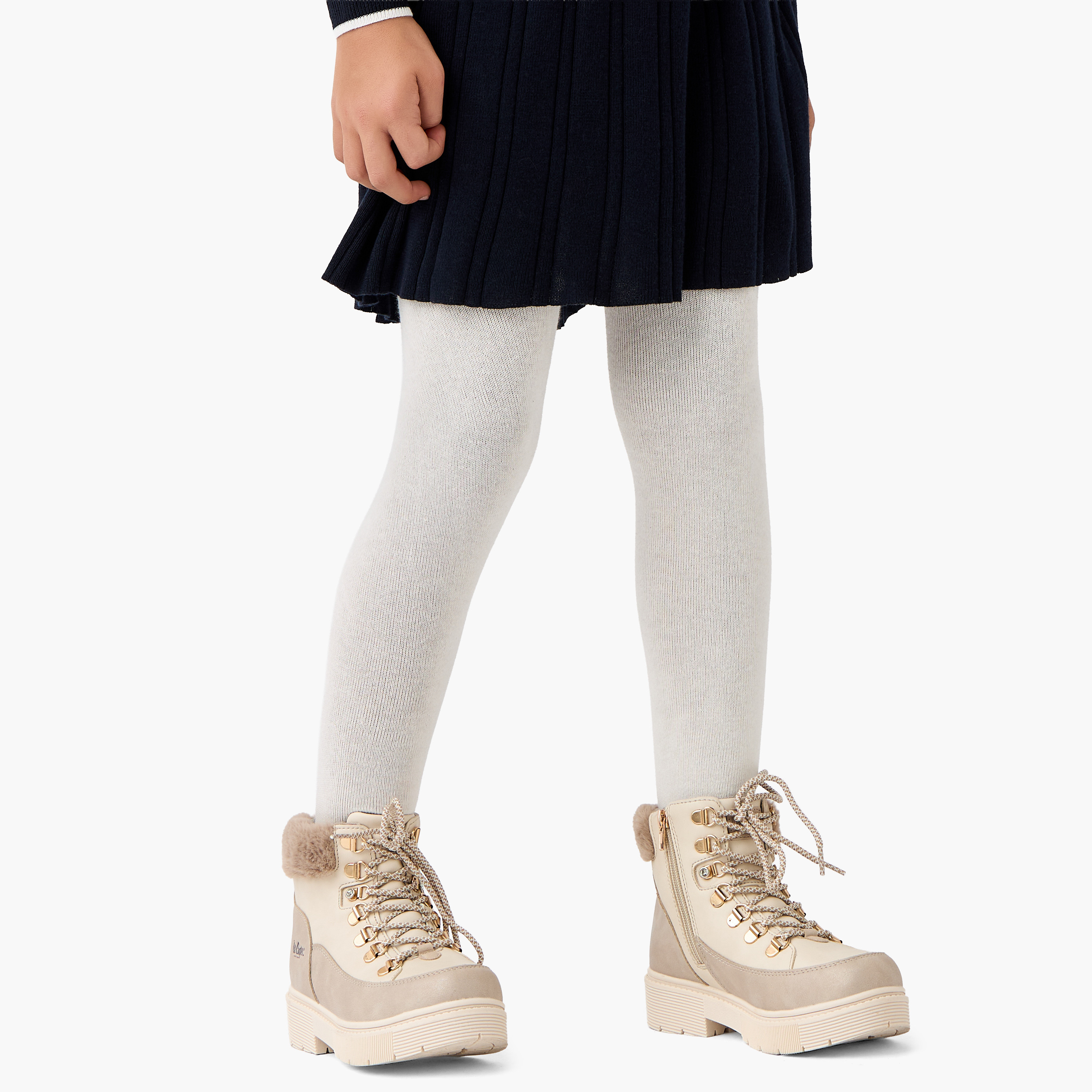 Juniors Collared Long Sleeves Knee Length Sweater Dress with Stockings-girls-clothing-dressesandjumpsuits-image-4