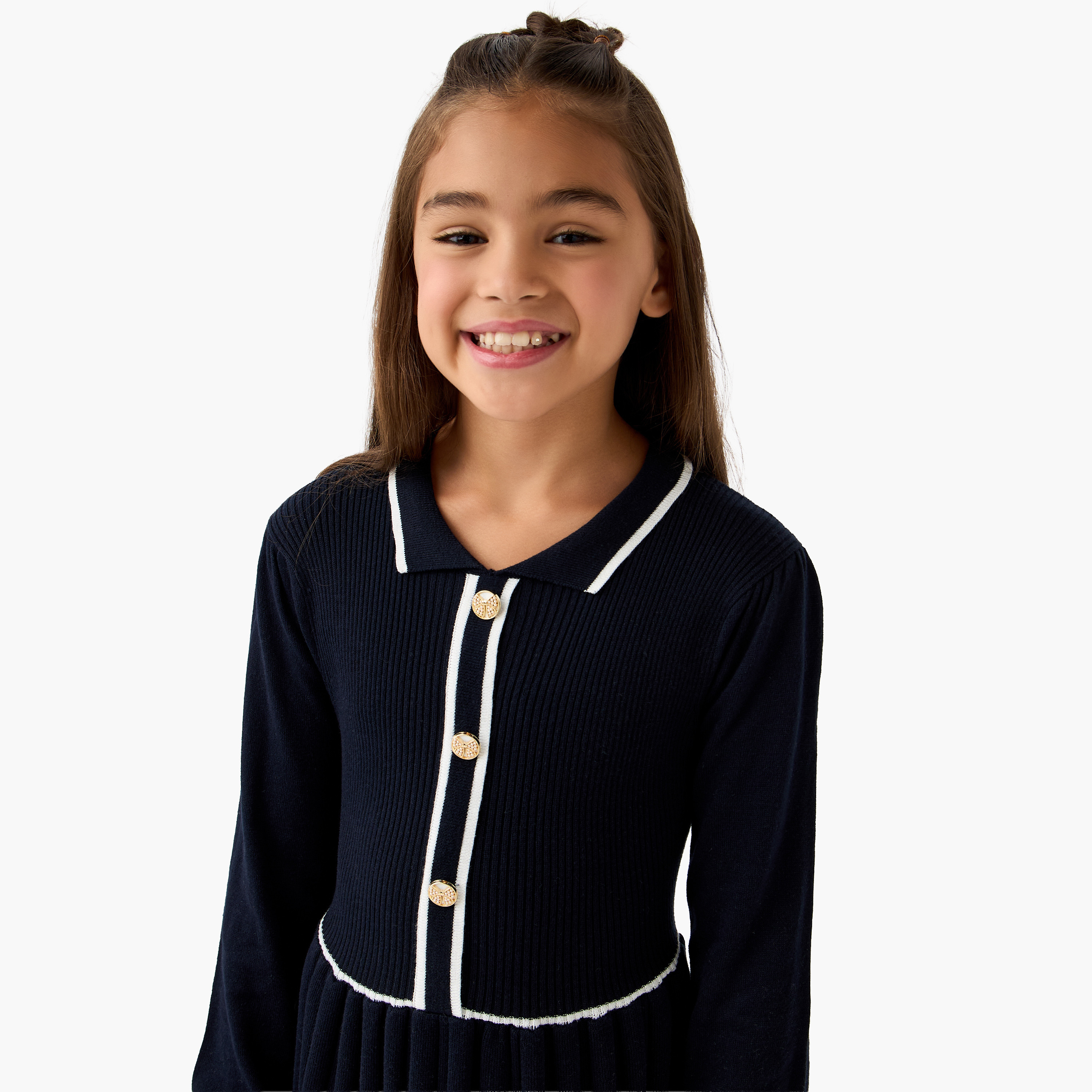 Juniors Collared Long Sleeves Knee Length Sweater Dress with Stockings-girls-clothing-dressesandjumpsuits-image-5