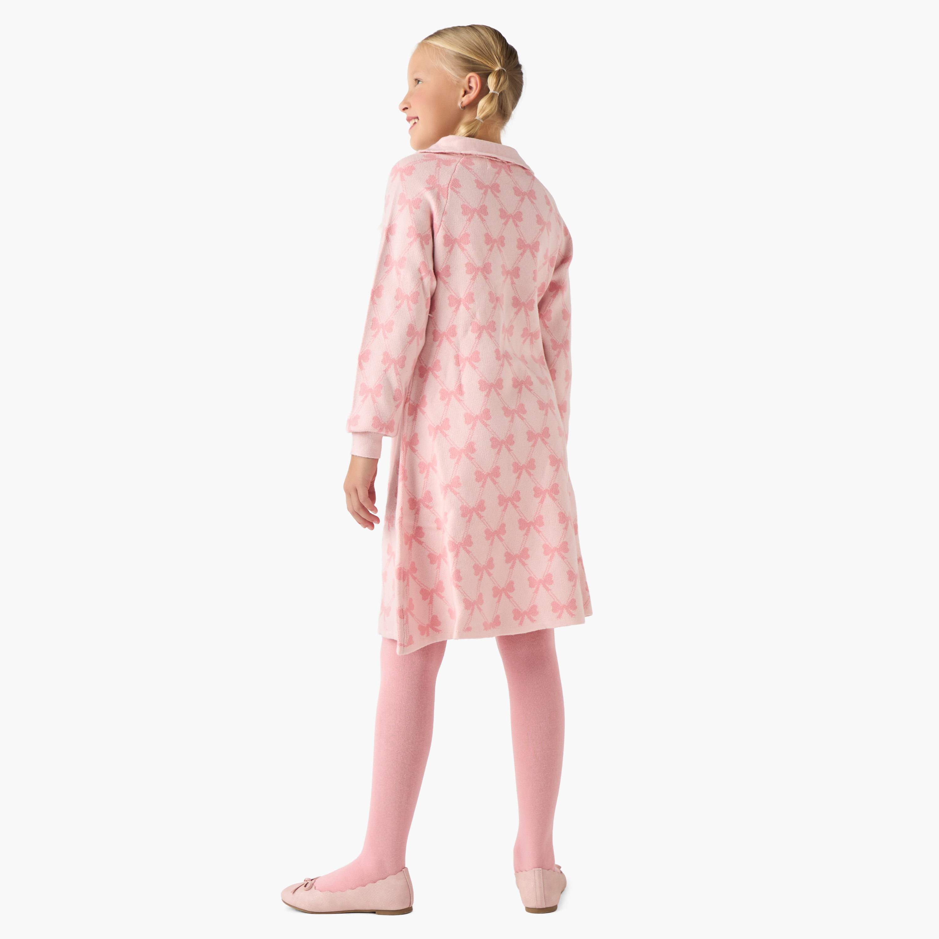 Juniors Collared Long Sleeves Knee Length Sweater Dress with Stockings-girls-clothing-dressesandjumpsuits-image-3