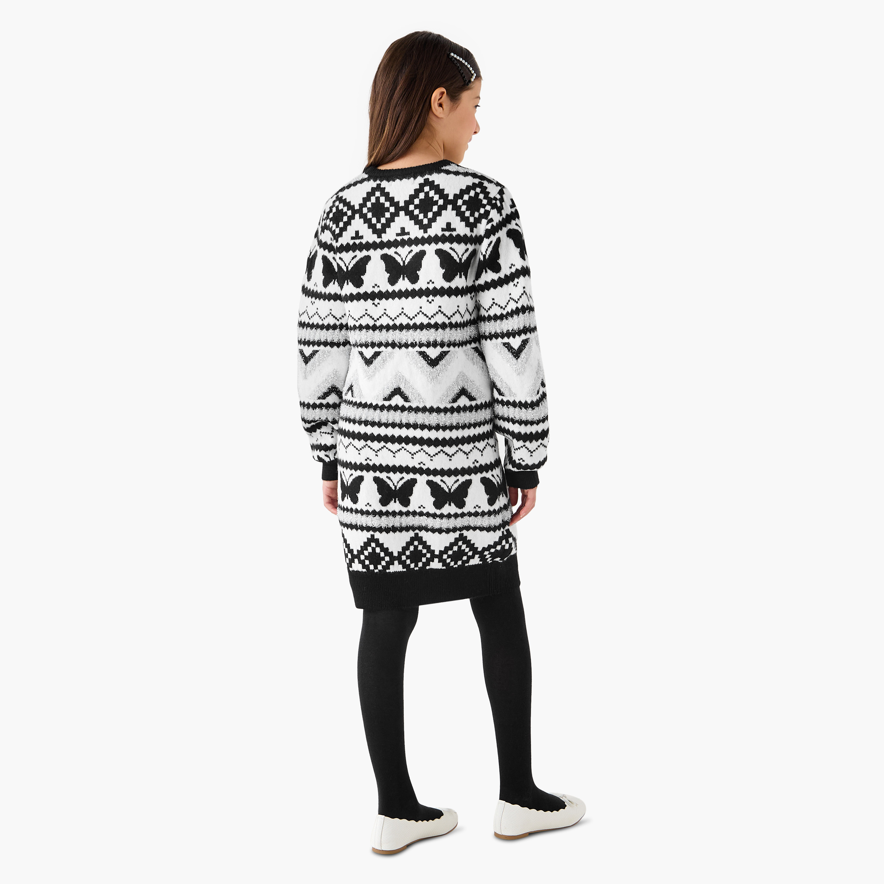 Juniors Textured Sweater Dress with Tights-girls-clothing-winterwear-dresses-image-3