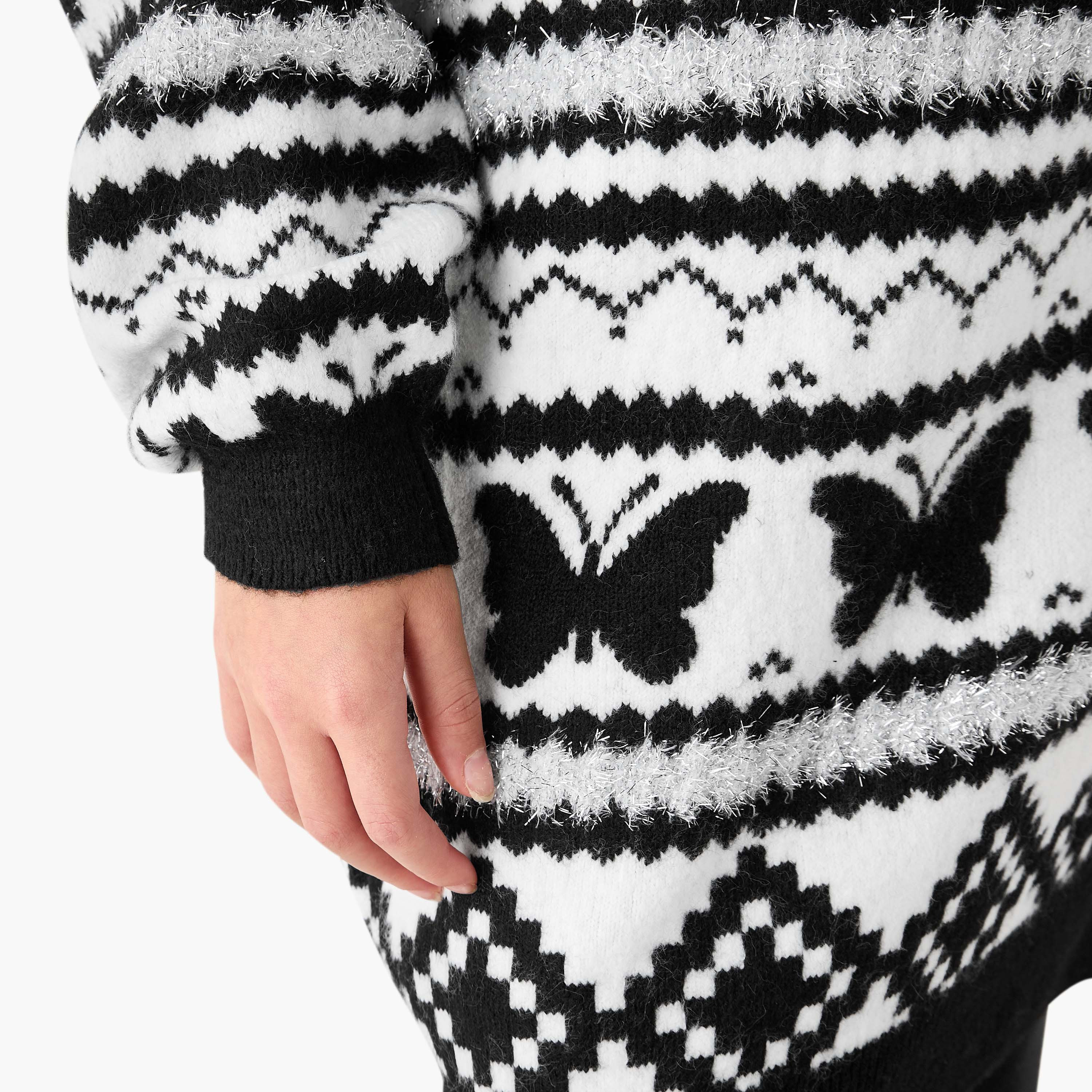 Juniors Textured Sweater Dress with Tights-girls-clothing-winterwear-dresses-image-5