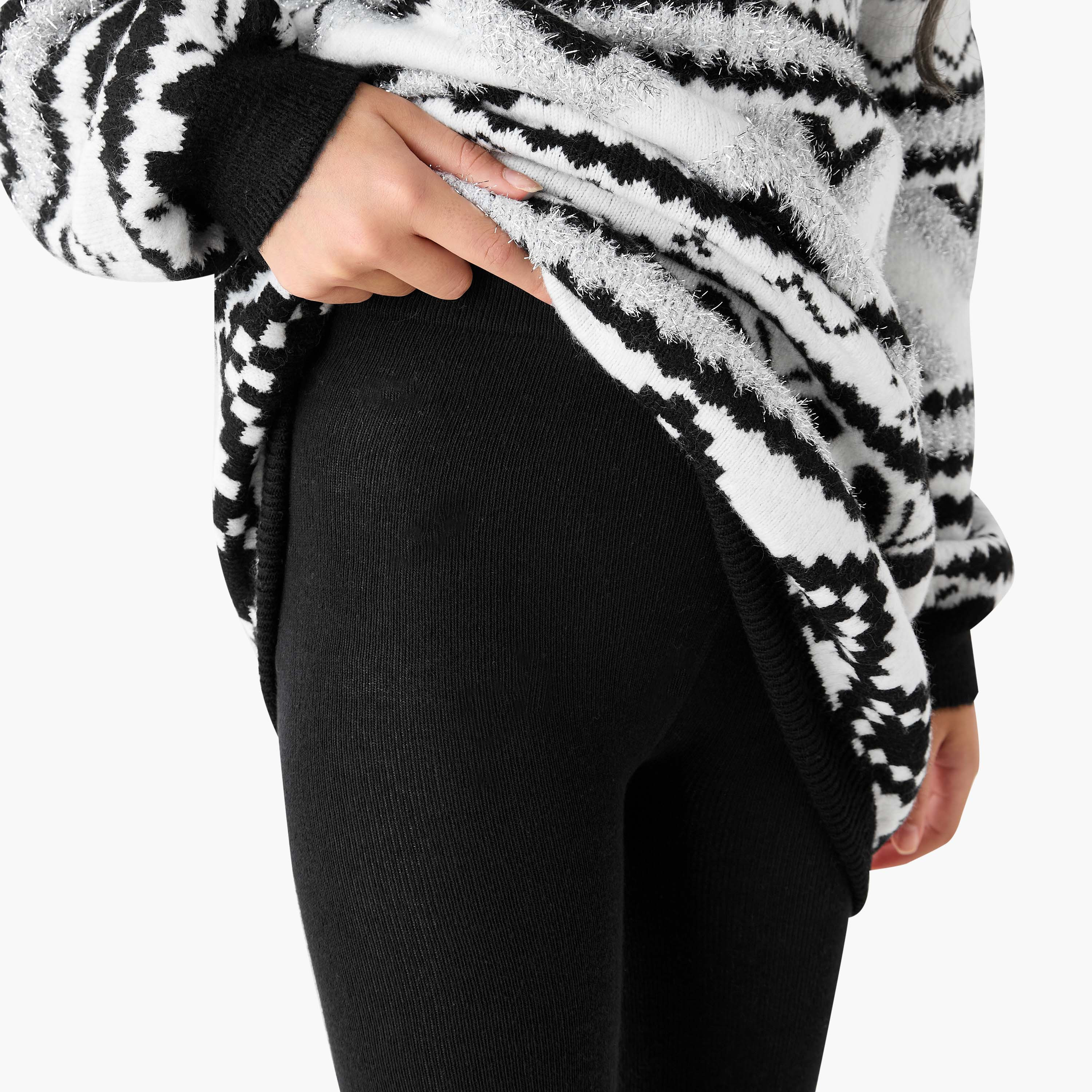 Juniors Textured Sweater Dress with Tights-girls-clothing-winterwear-dresses-image-6