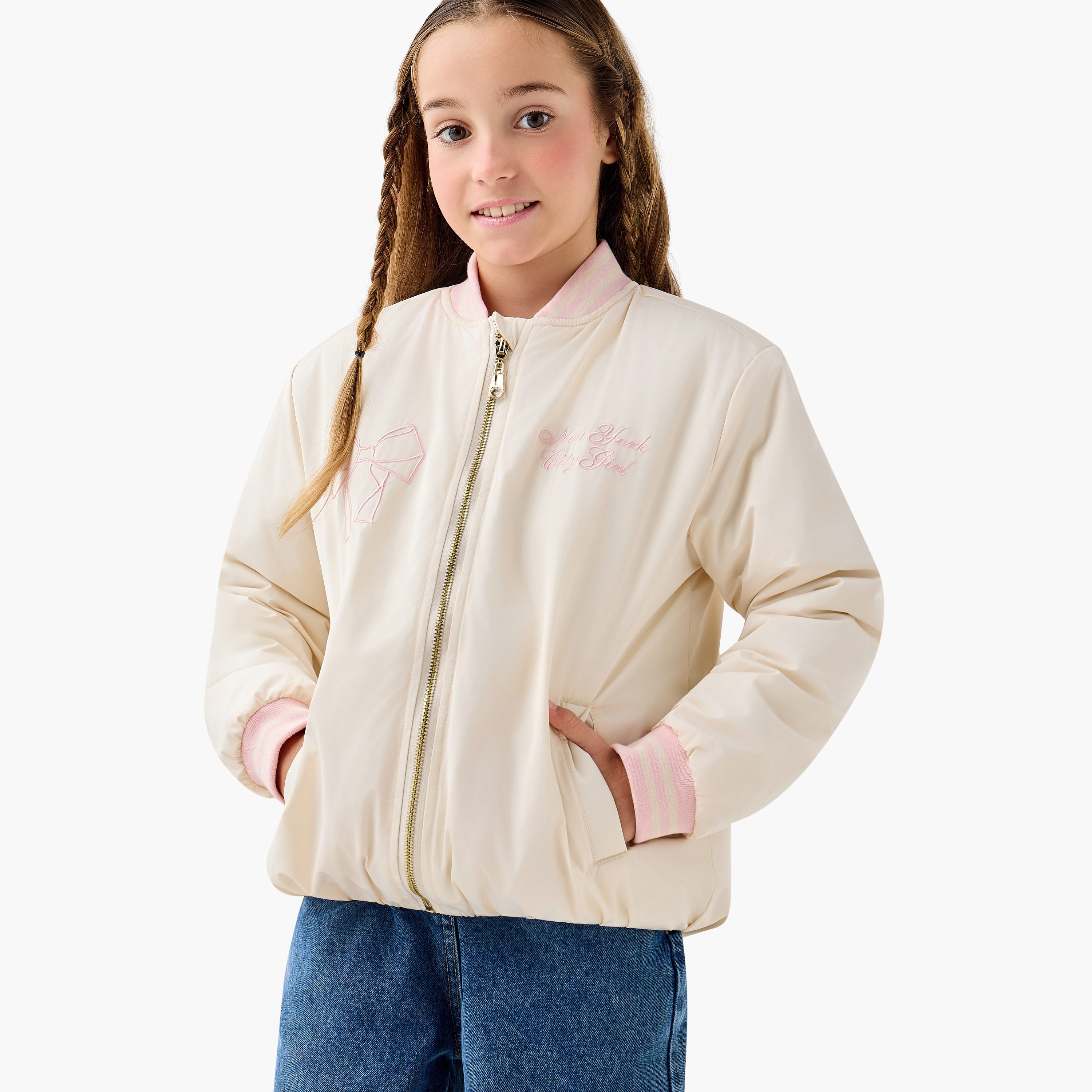 جاكيت بومبر مطرز بسحاب إغلاق وجيوب من جونيورز-girls-clothing-jacketsandcoats-image-5