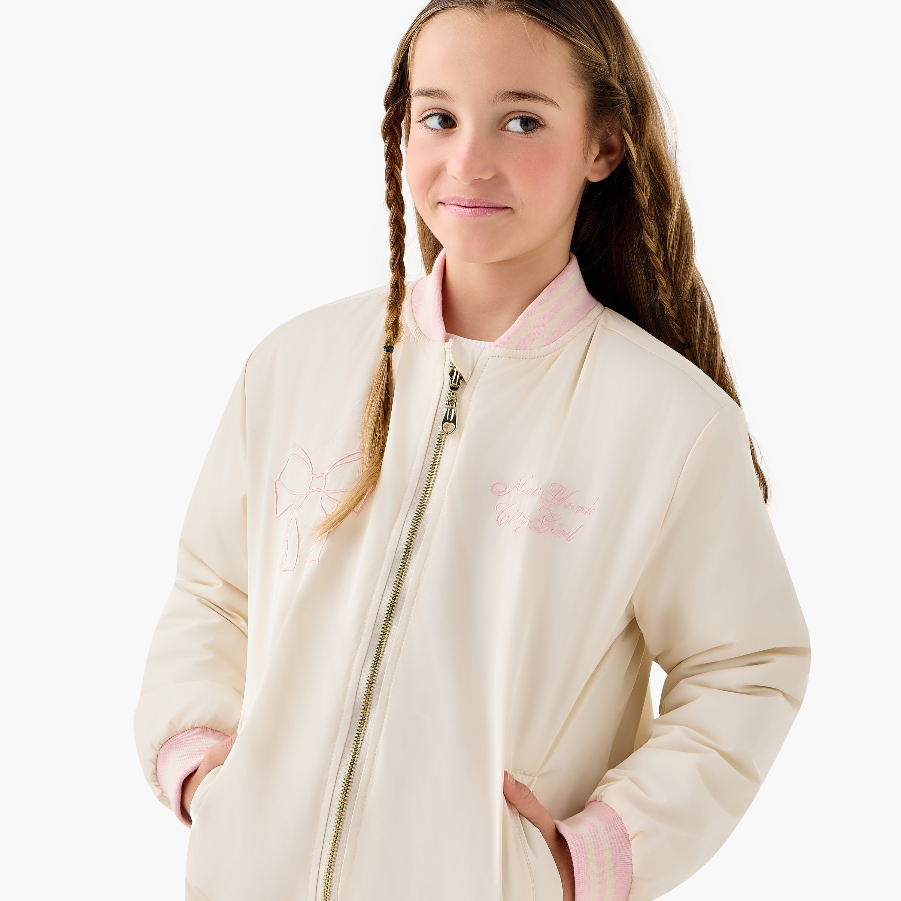 جاكيت بومبر مطرز بسحاب إغلاق وجيوب من جونيورز-girls-clothing-jacketsandcoats-image-2