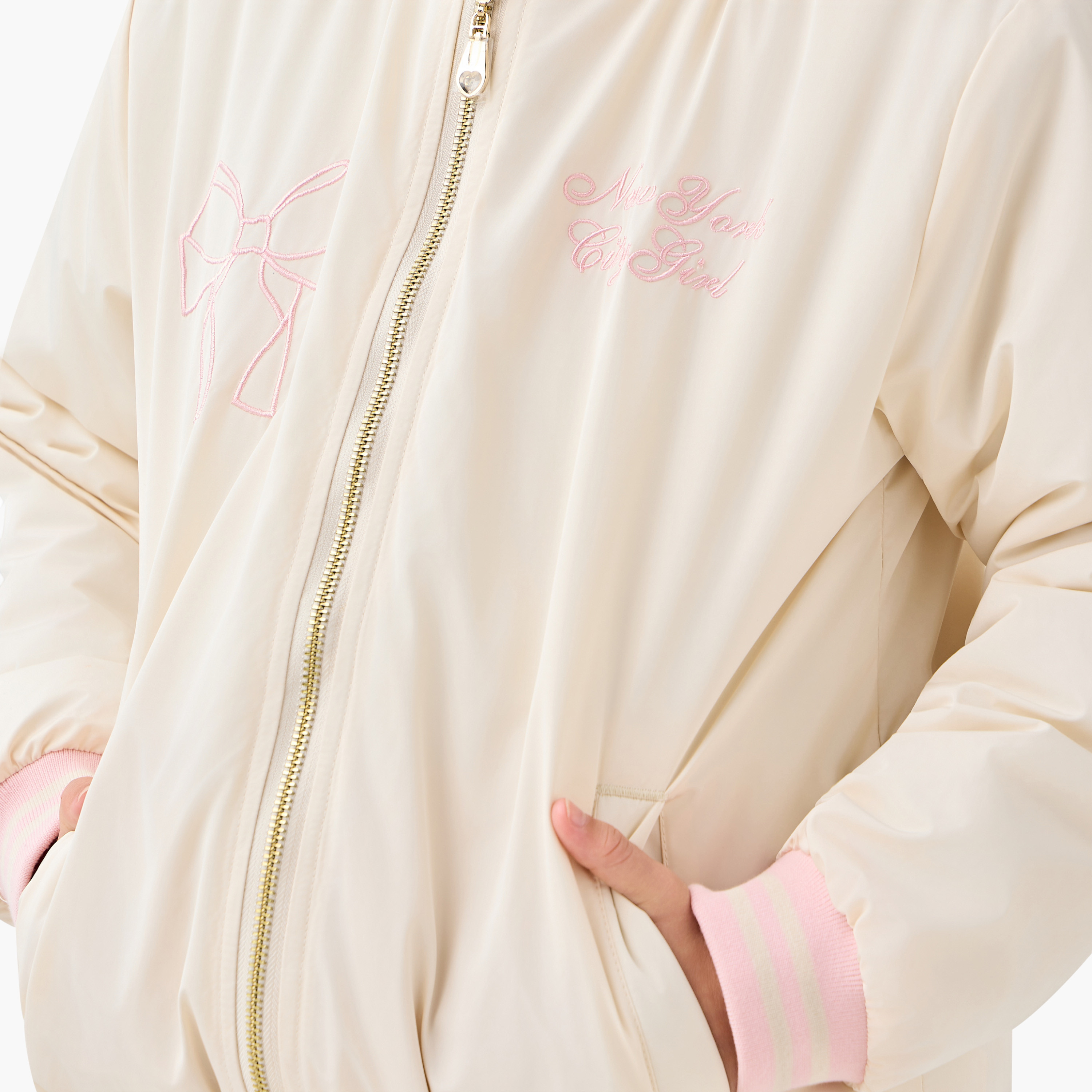 جاكيت بومبر مطرز بسحاب إغلاق وجيوب من جونيورز-girls-clothing-jacketsandcoats-image-1