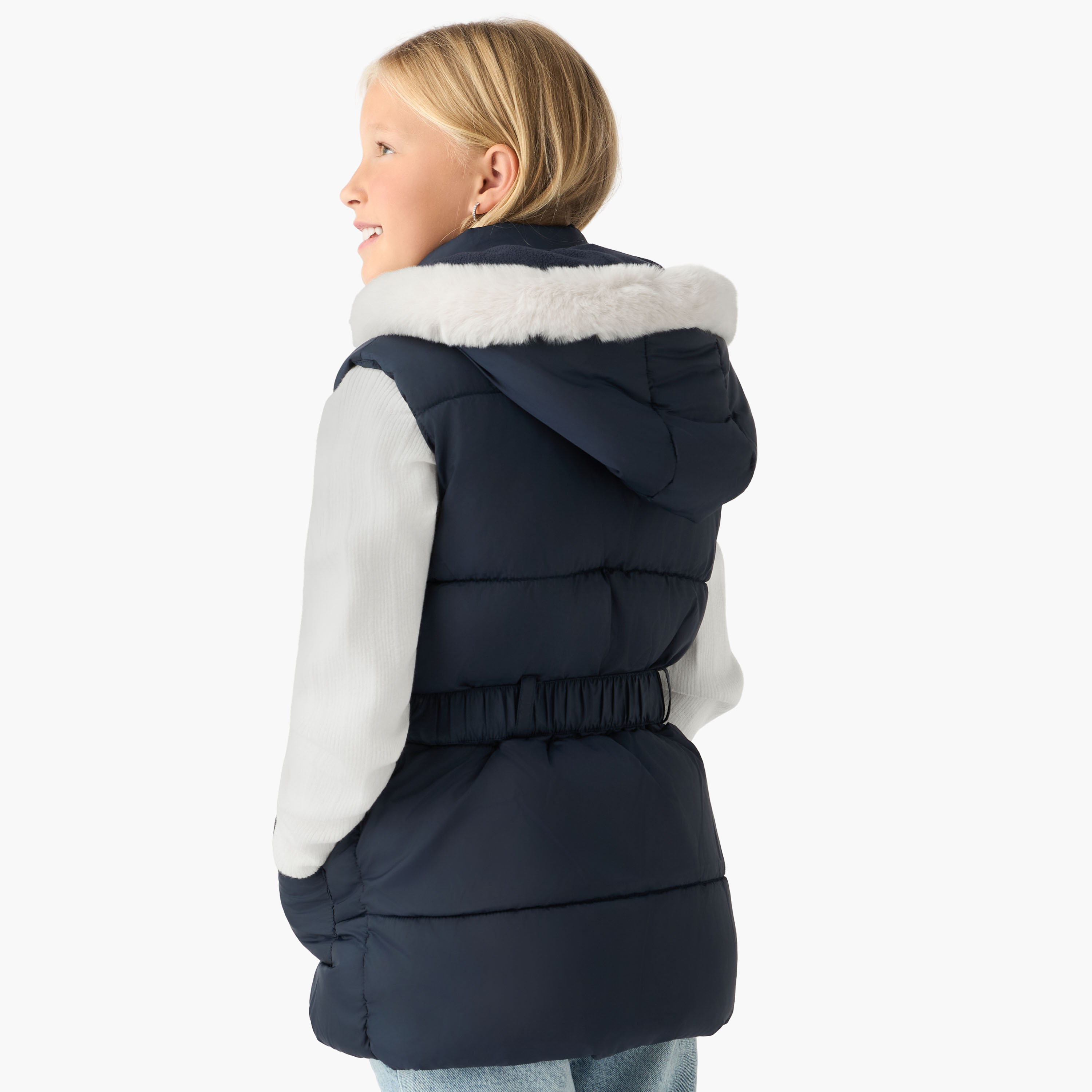 Juniors Belted Padded Gilet with Hood and Zip Closure-girls-clothing-winterwear-jacketsandcoats-image-3