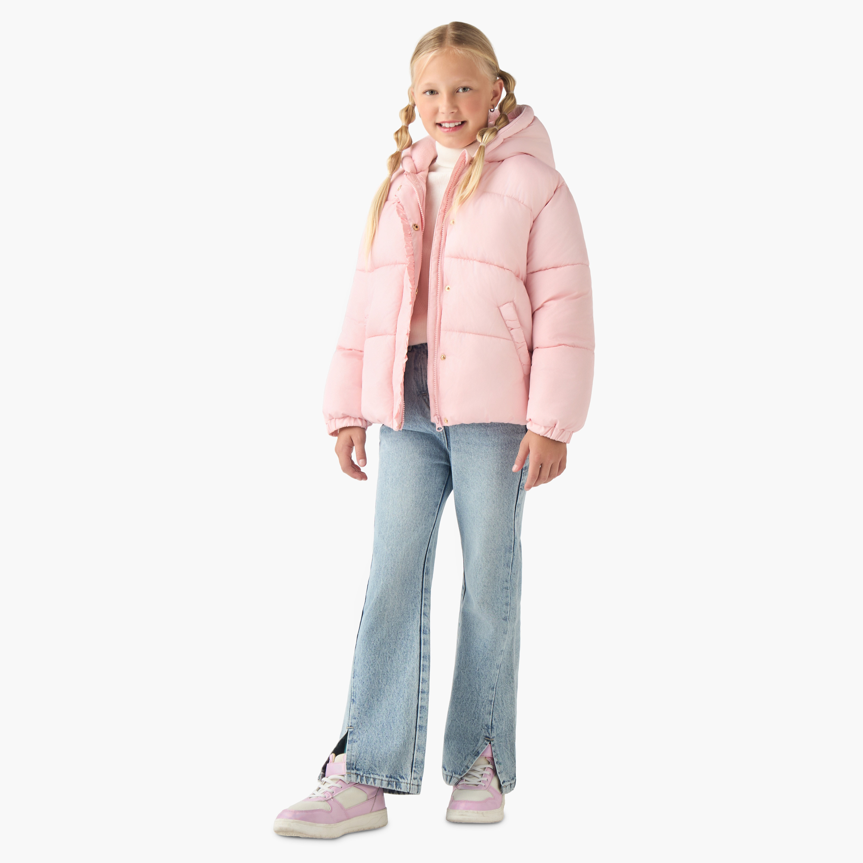 Juniors Hooded Puffer Jacket with Long Sleeves-girls-clothing-winterwear-jacketsandcoats-image-2
