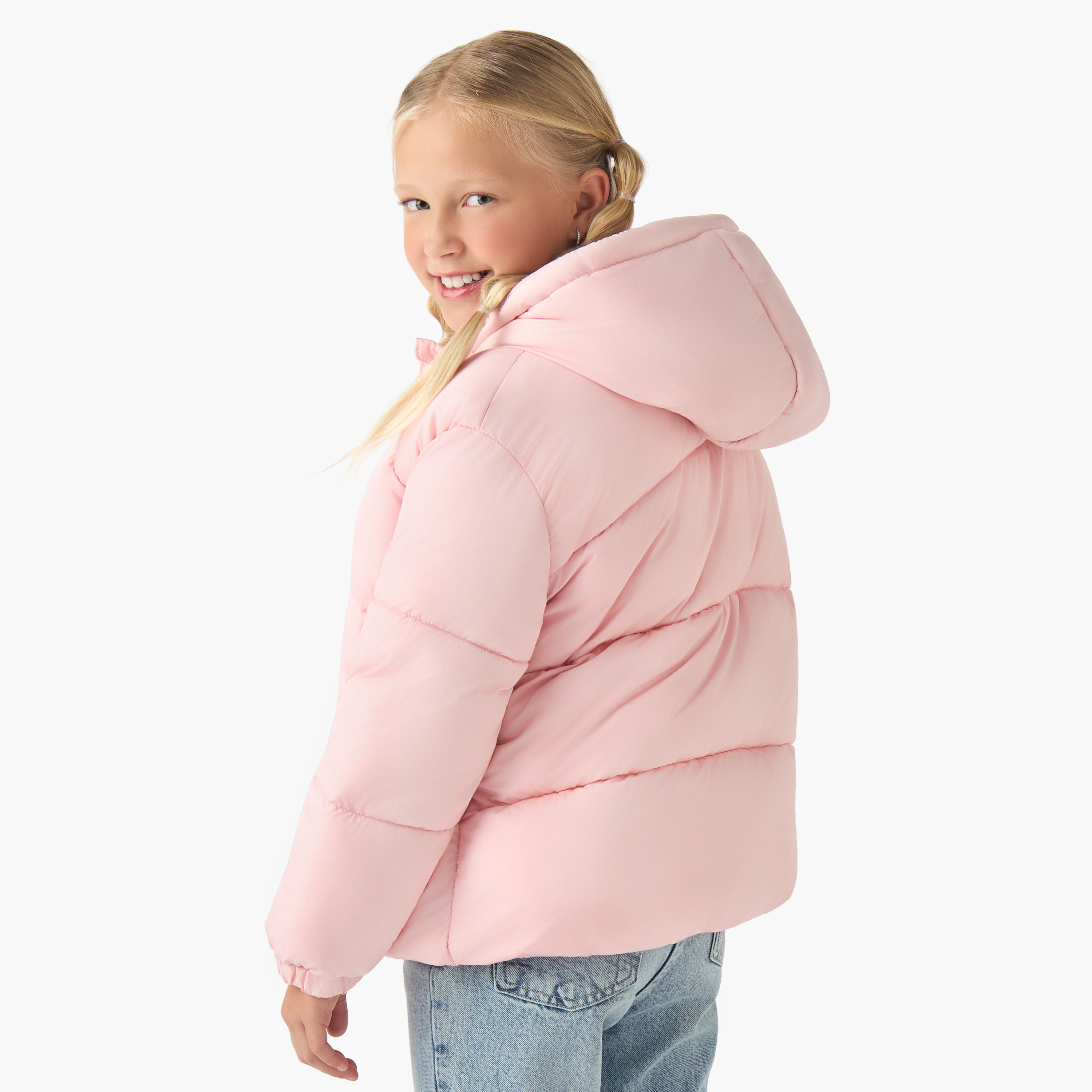 Juniors Hooded Puffer Jacket with Long Sleeves-girls-clothing-winterwear-jacketsandcoats-image-3
