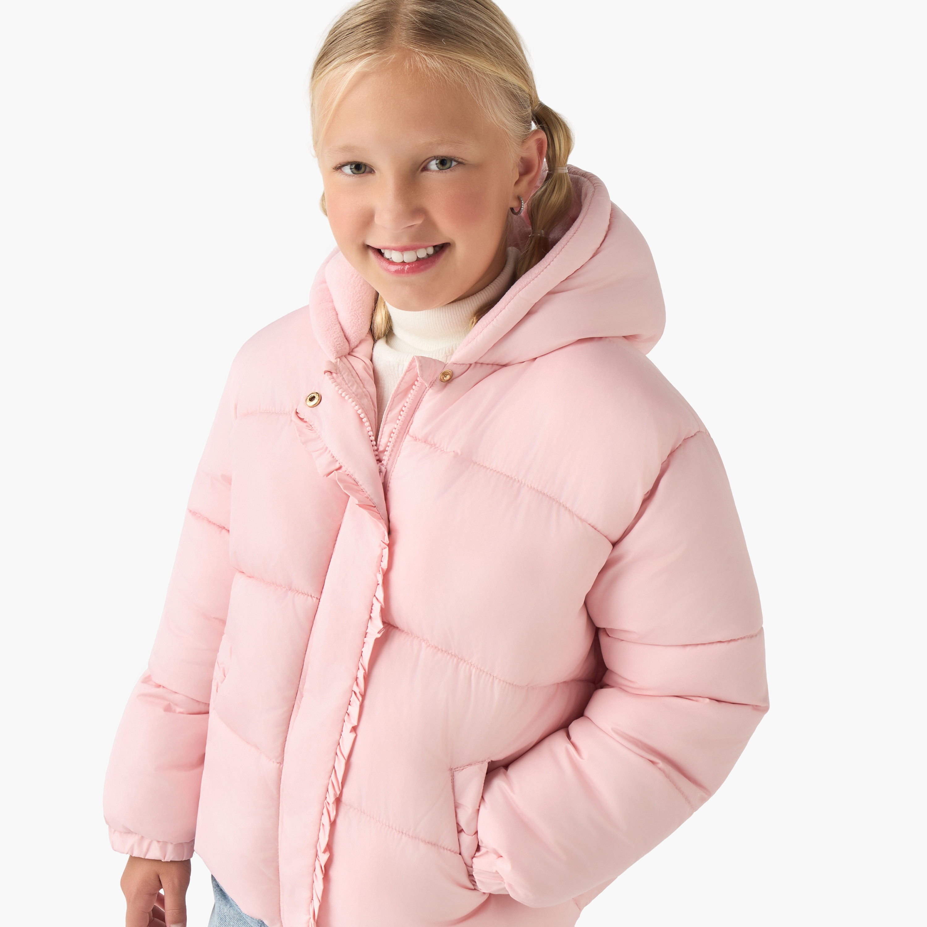 Juniors Hooded Puffer Jacket with Long Sleeves-girls-clothing-winterwear-jacketsandcoats-image-4