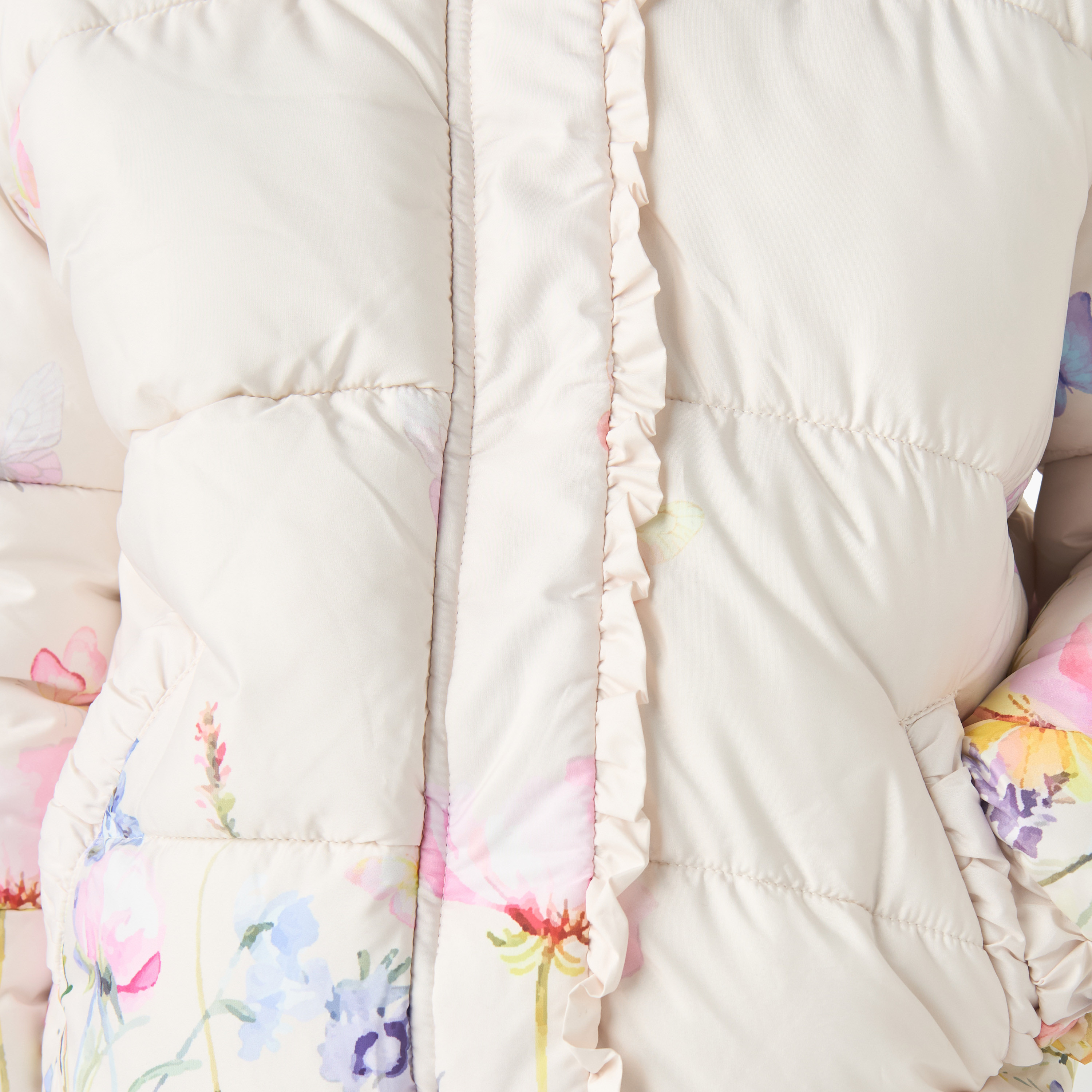 Juniors Floral Print Hooded Jacket with Long Sleeves-girls-clothing-winterwear-jacketsandcoats-image-5