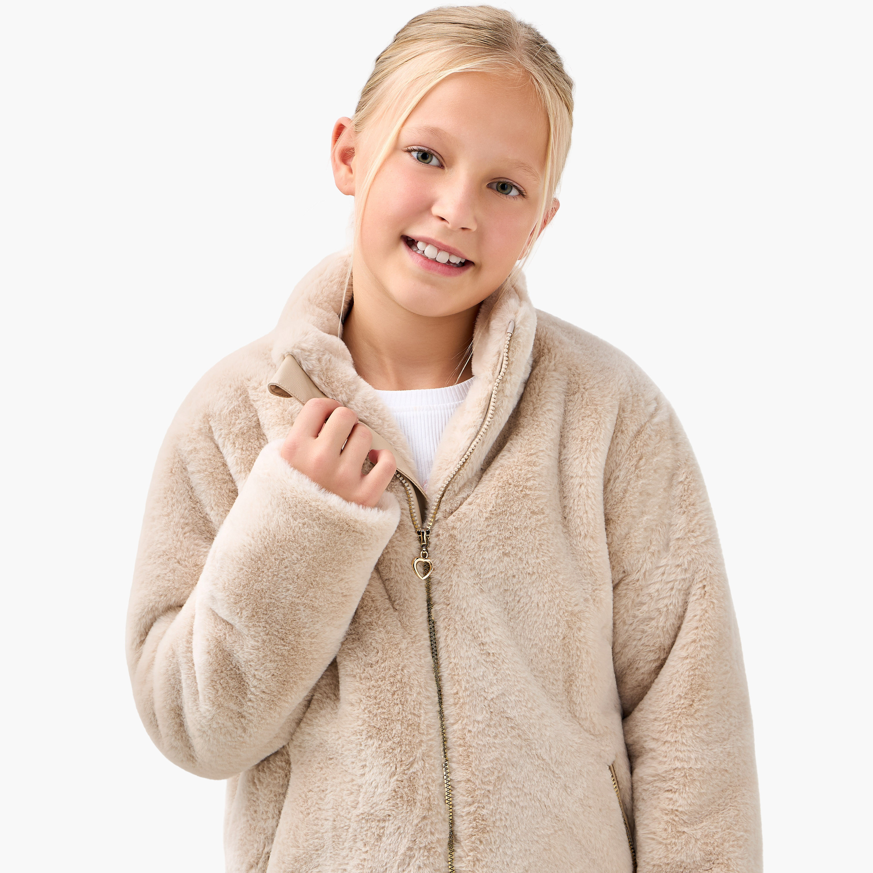 Juniors Plush Zip Through Jacket with Long Sleeves-girls-clothing-jacketsandcoats-image-4