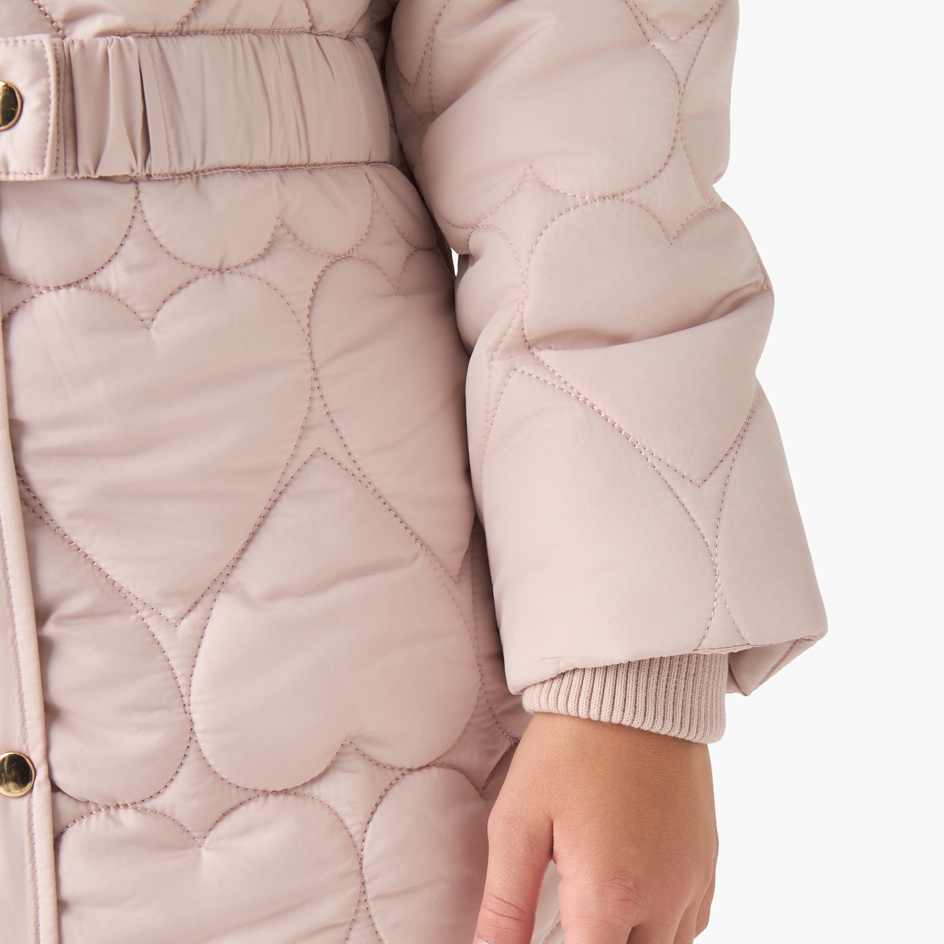 Juniors Hooded Belted Jacket with Long Sleeves-girls-clothing-winterwear-jacketsandcoats-image-5