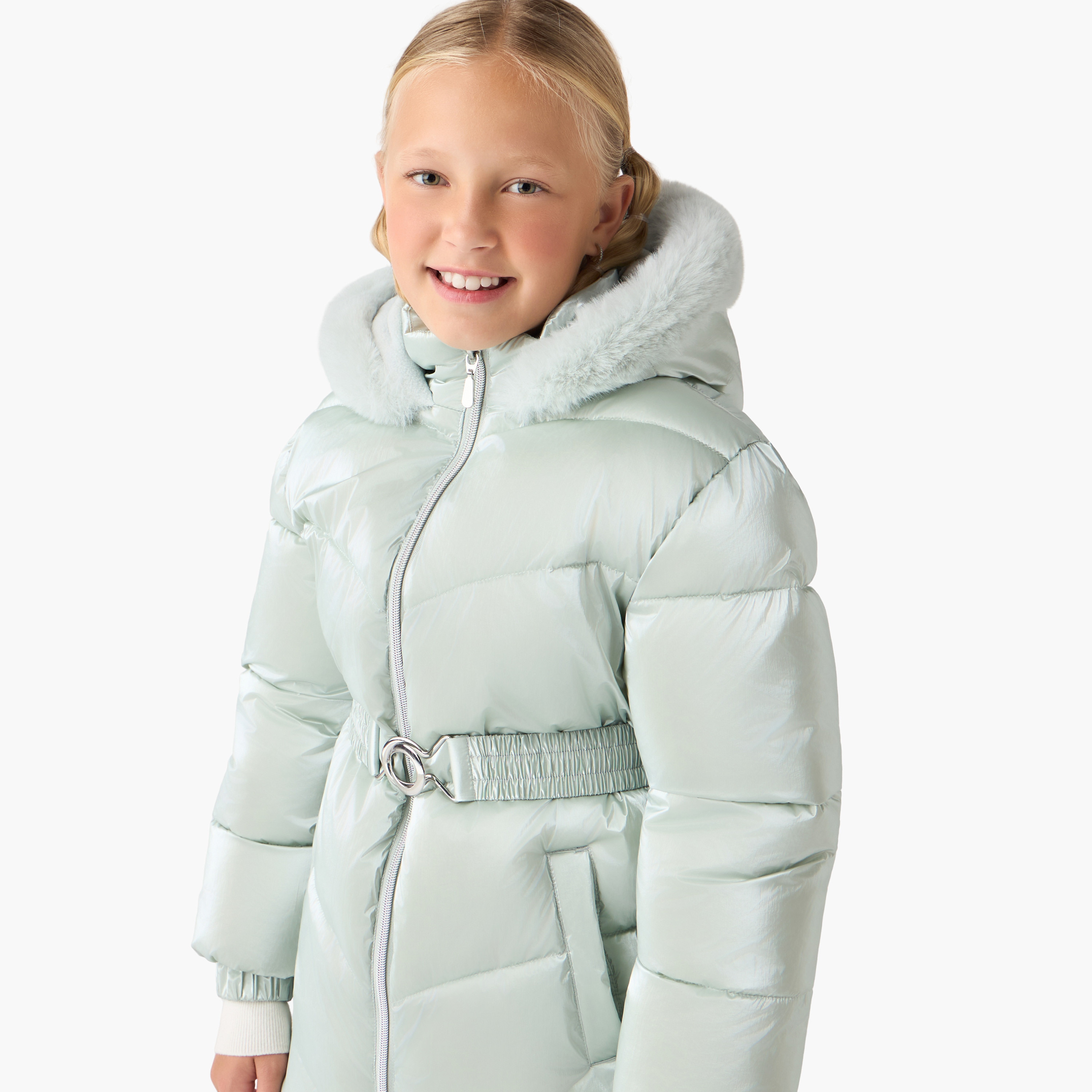 Juniors Belted Puffer Jacket with Hood and Zip Closure-girls-clothing-winterwear-jacketsandcoats-image-4
