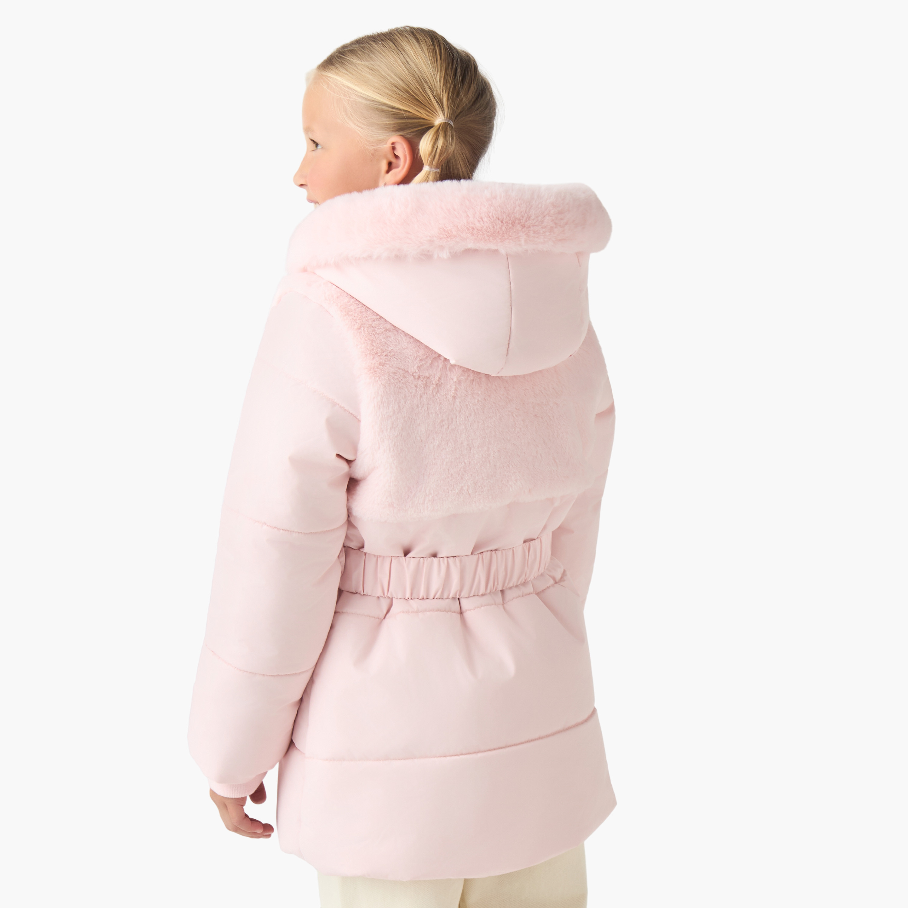 Juniors Belted Puffer Jacket with Hood and Zip Closure-girls-clothing-jacketsandcoats-image-3