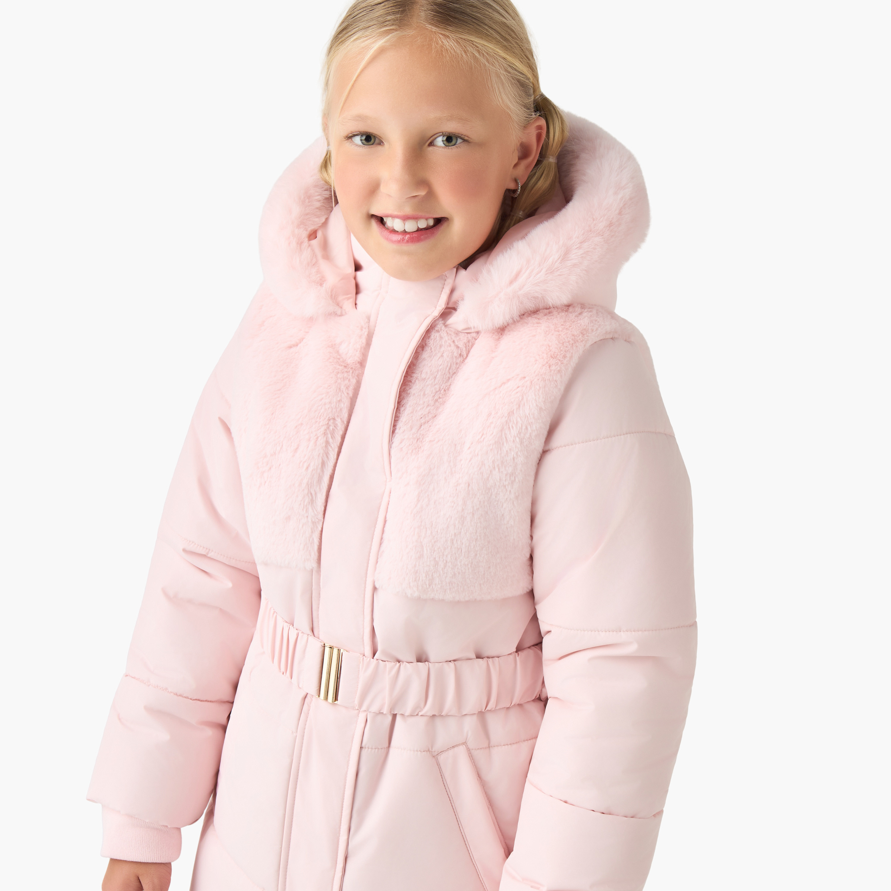 جاكيت منفوخ بقبعة وحزام وسحاب إغلاق من جونيورز-girls-clothing-jacketsandcoats-image-2