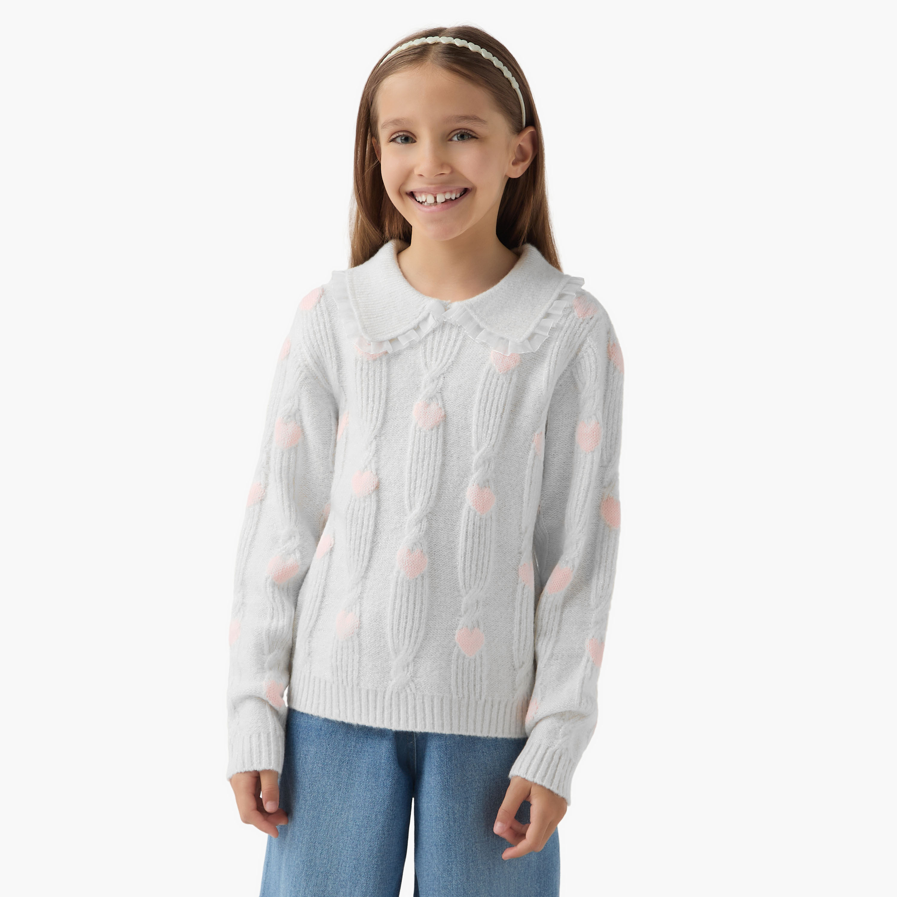 Juniors Textured Sweater with Collar-girls-clothing-winterwear-jumpersandcardigans-image-1