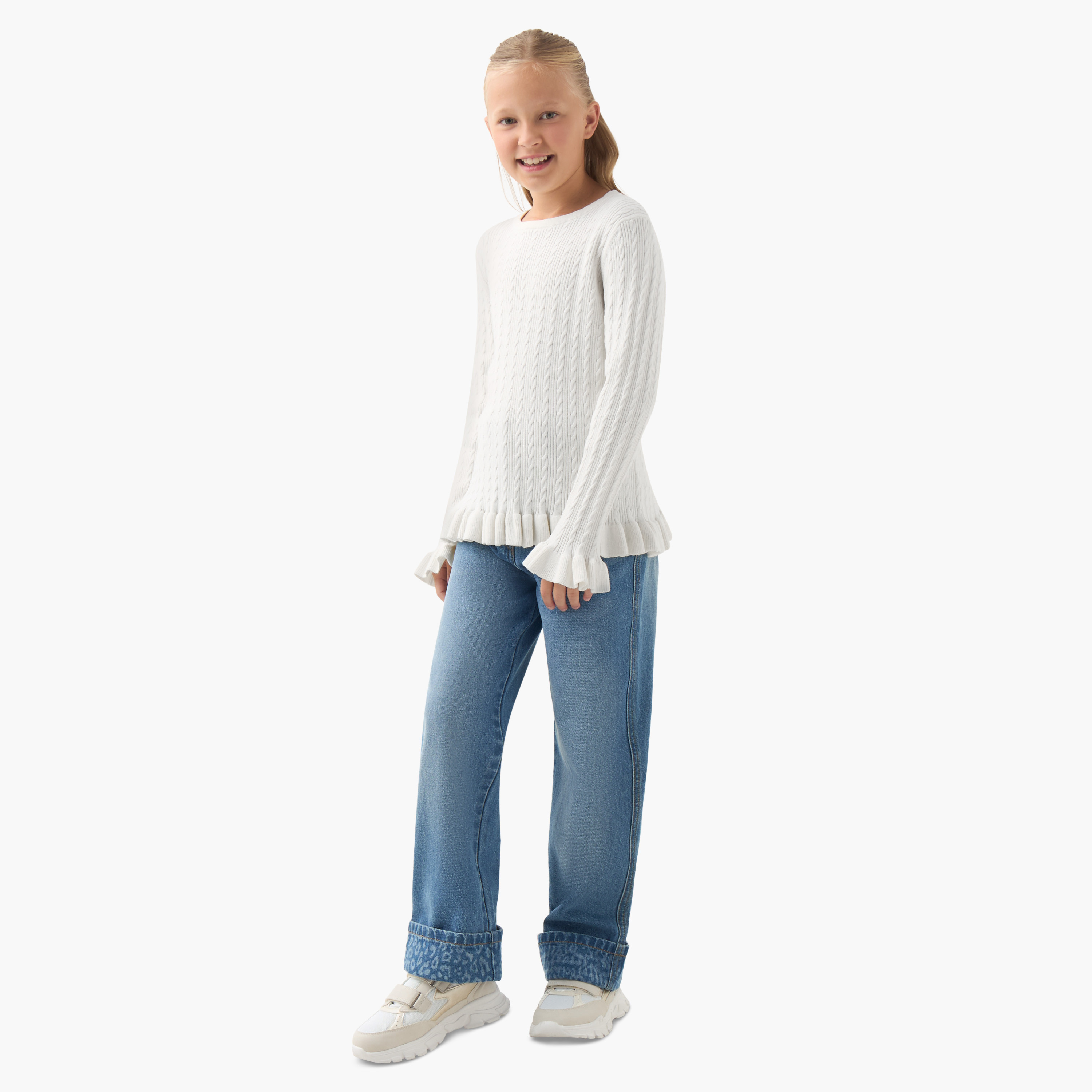 كنزة بتفاصيل كشكش - بأكمام طويلة للبنات من جونيورز-girls-clothing-winterwear-jumpersandcardigans-image-2