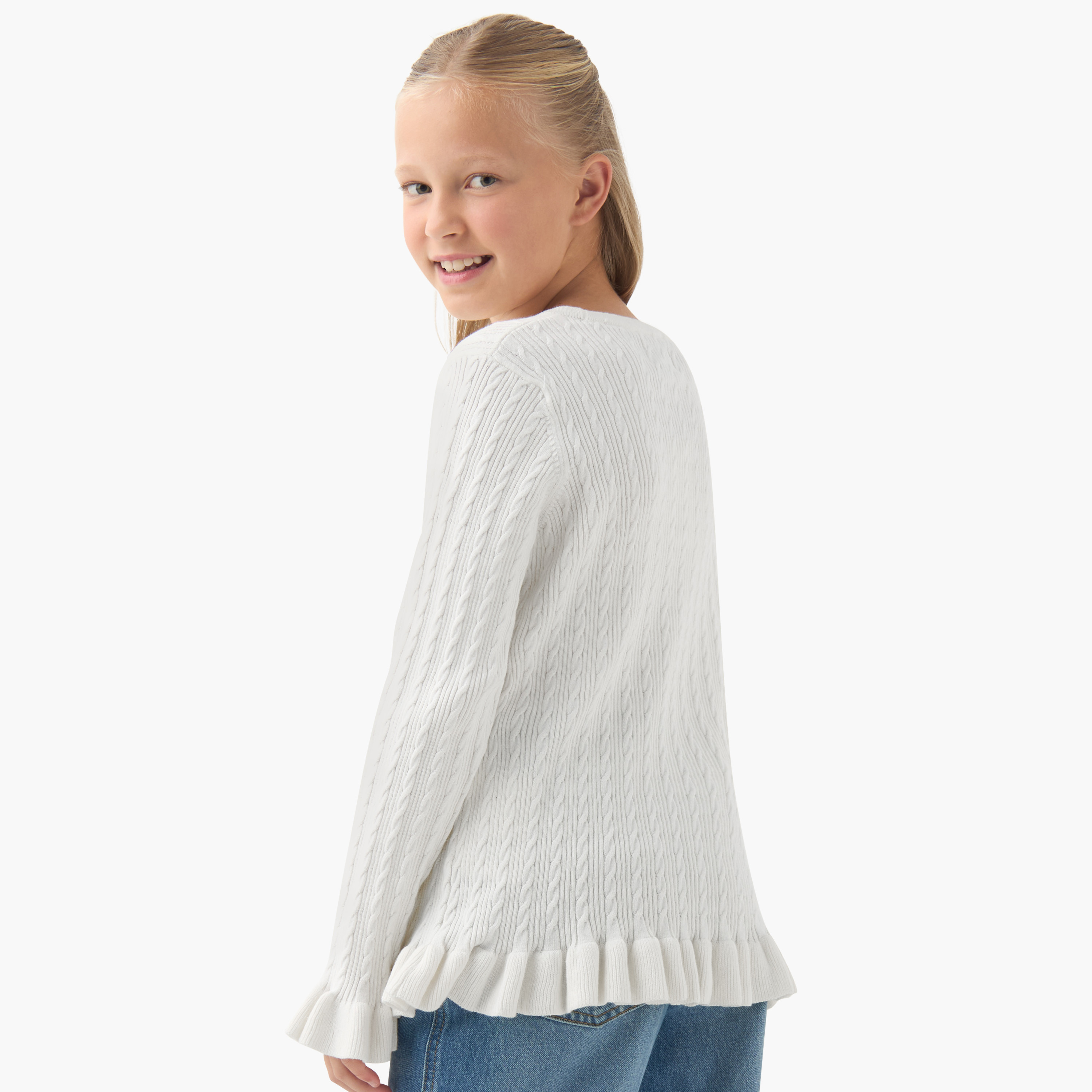 كنزة بتفاصيل كشكش - بأكمام طويلة للبنات من جونيورز-girls-clothing-winterwear-jumpersandcardigans-image-3