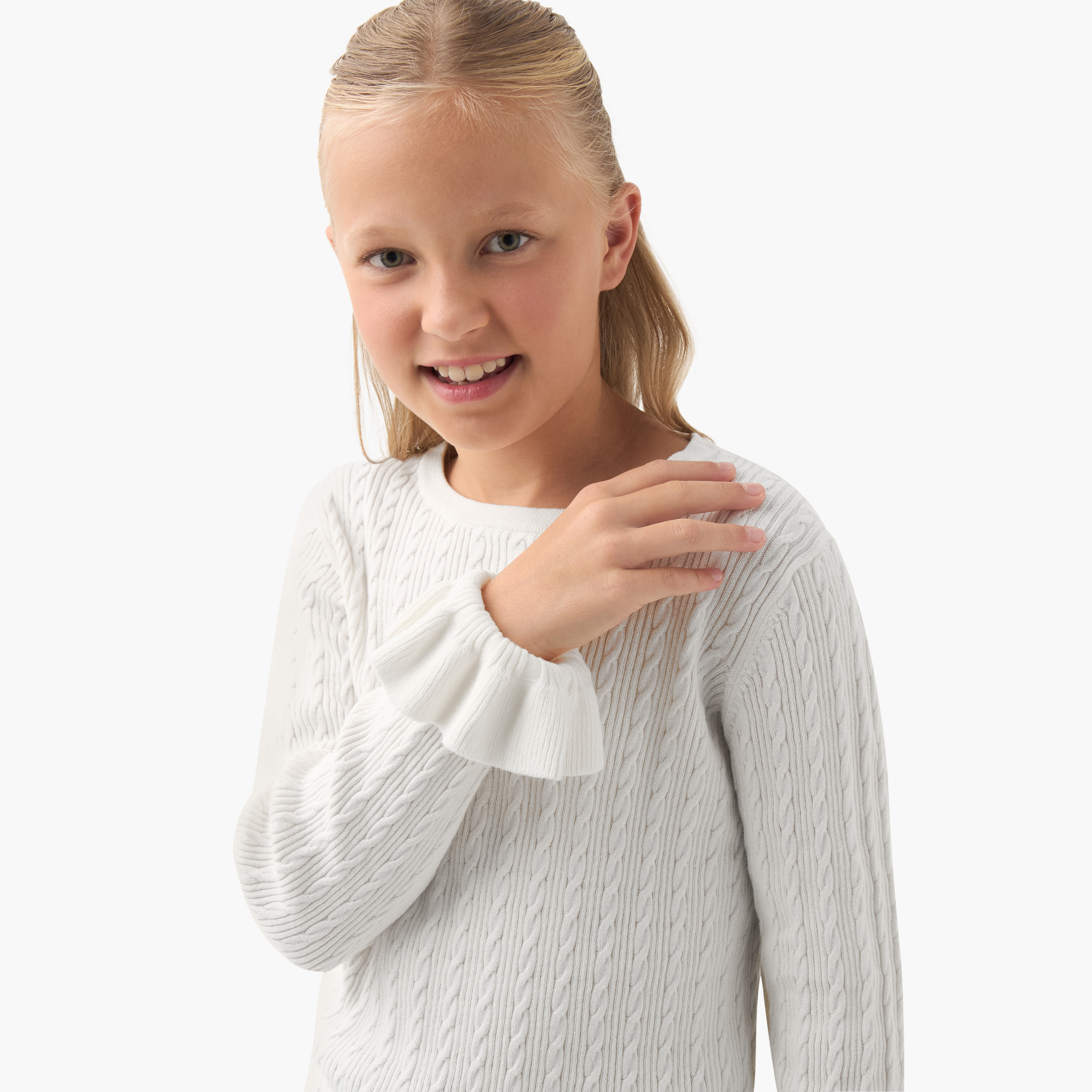 كنزة بتفاصيل كشكش - بأكمام طويلة للبنات من جونيورز-girls-clothing-winterwear-jumpersandcardigans-image-4