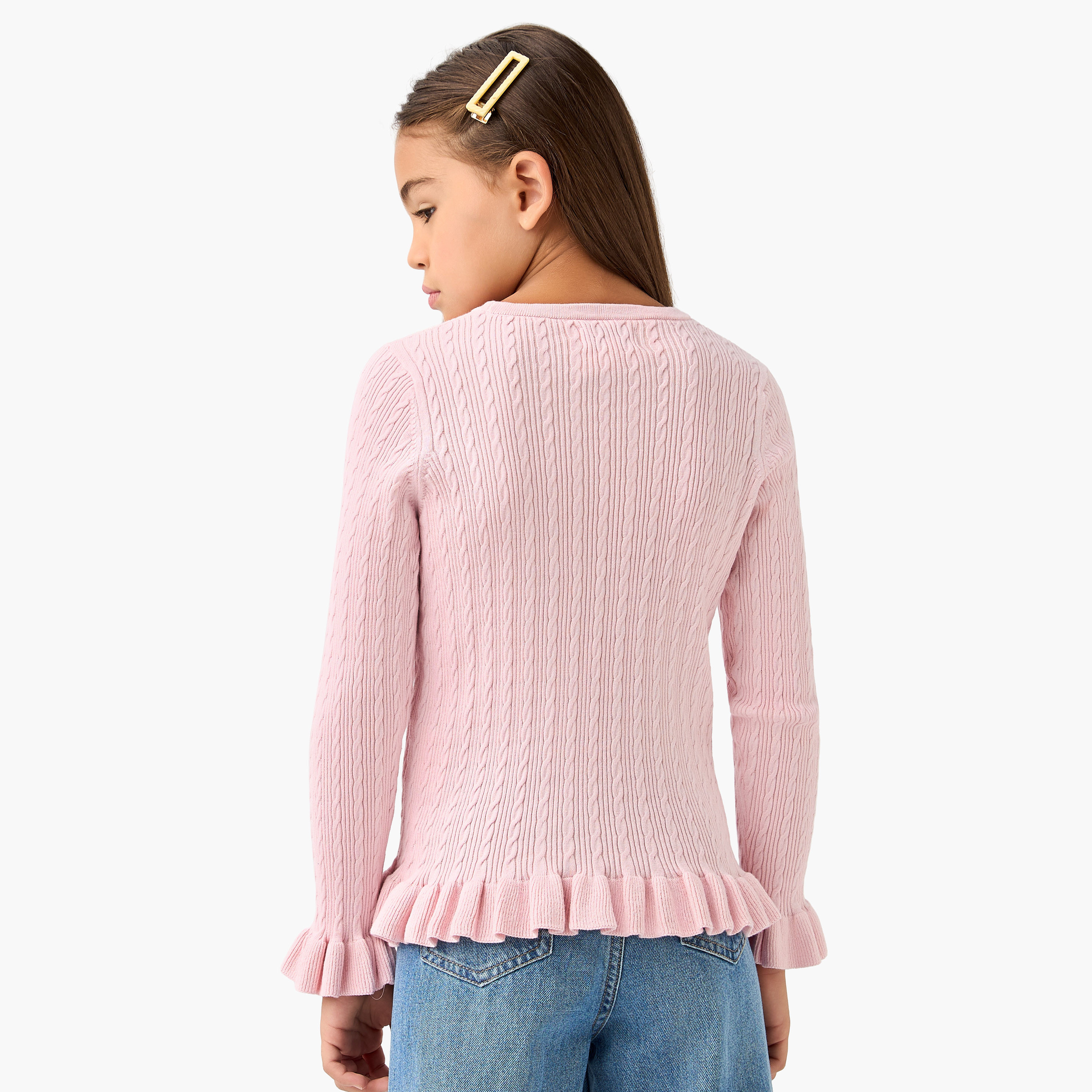 Juniors Ruffle Detail Sweater with Long Sleeves-girls-clothing-winterwear-jumpersandcardigans-image-3