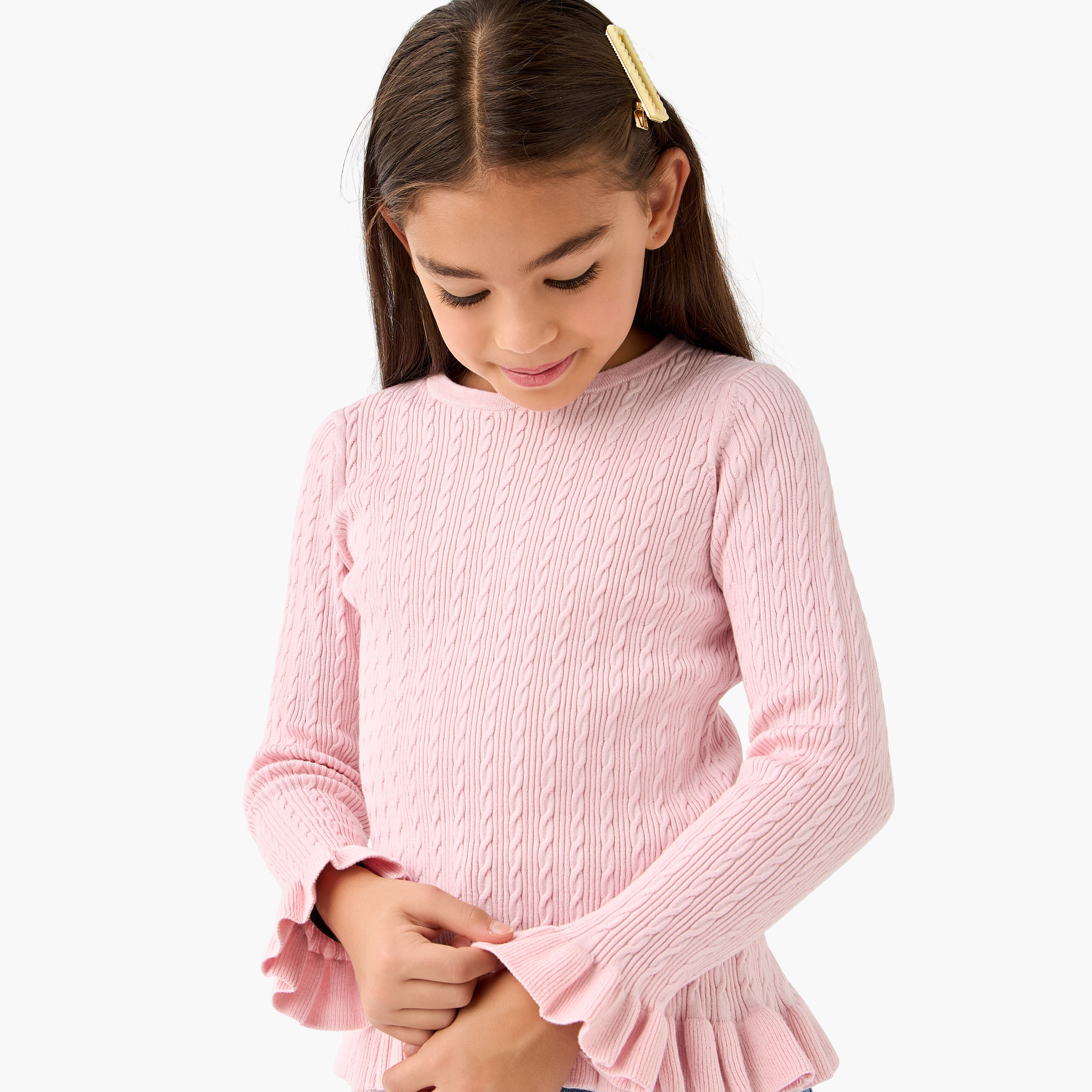 Juniors Ruffle Detail Sweater with Long Sleeves-girls-clothing-winterwear-jumpersandcardigans-image-4