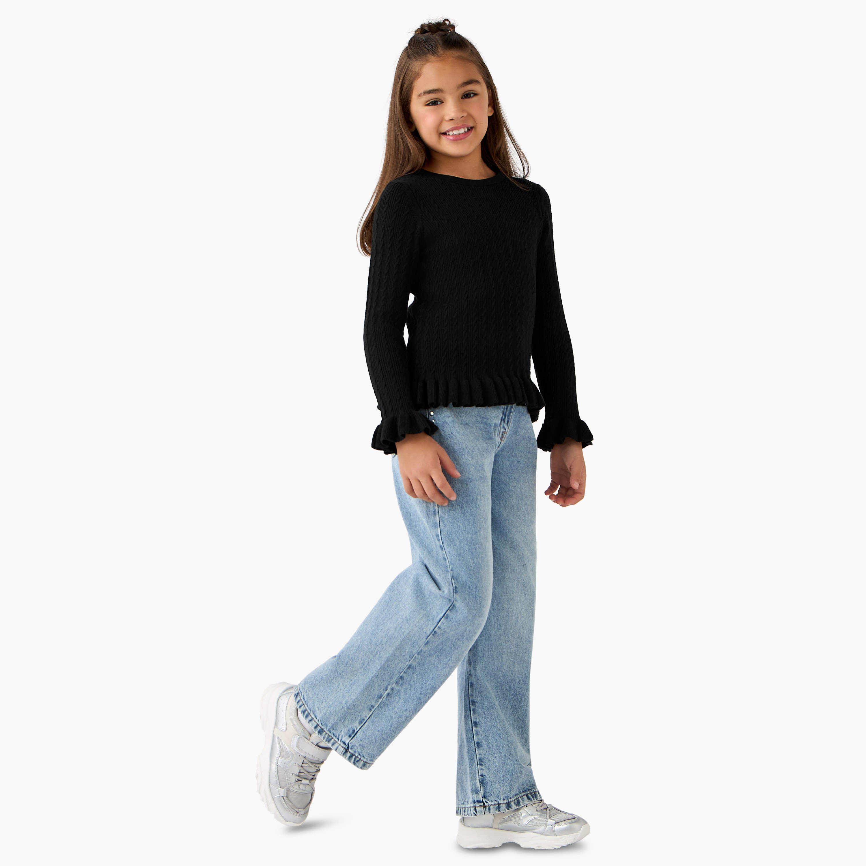 كنزة بتفاصيل كشكش - بأكمام طويلة للبنات من جونيورز-girls-clothing-winterwear-jumpersandcardigans-image-4