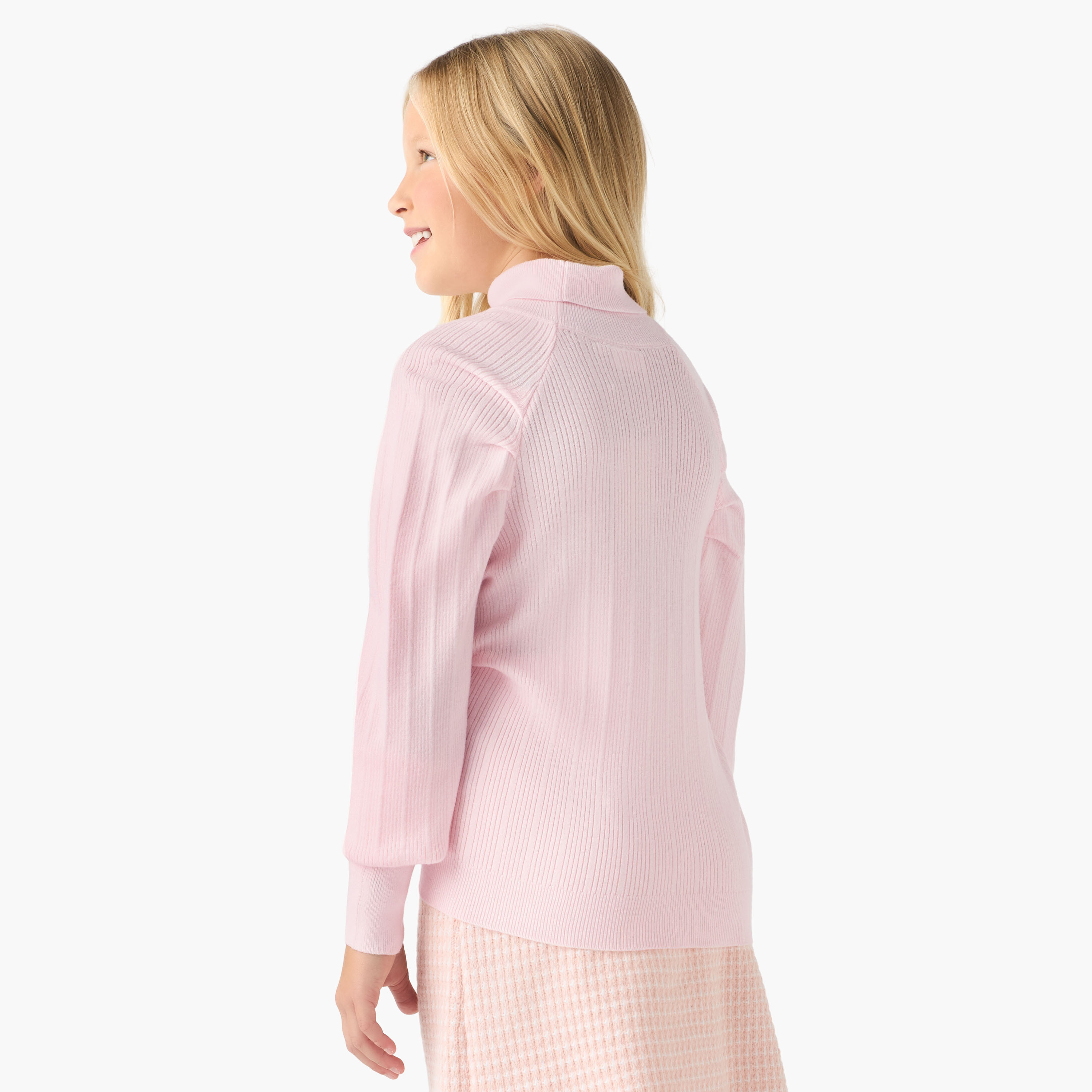 بلوفر بارز الملمس بياقة عالية وأكمام طويلة من جونيورز-girls-clothing-winterwear-jumpersandcardigans-image-3