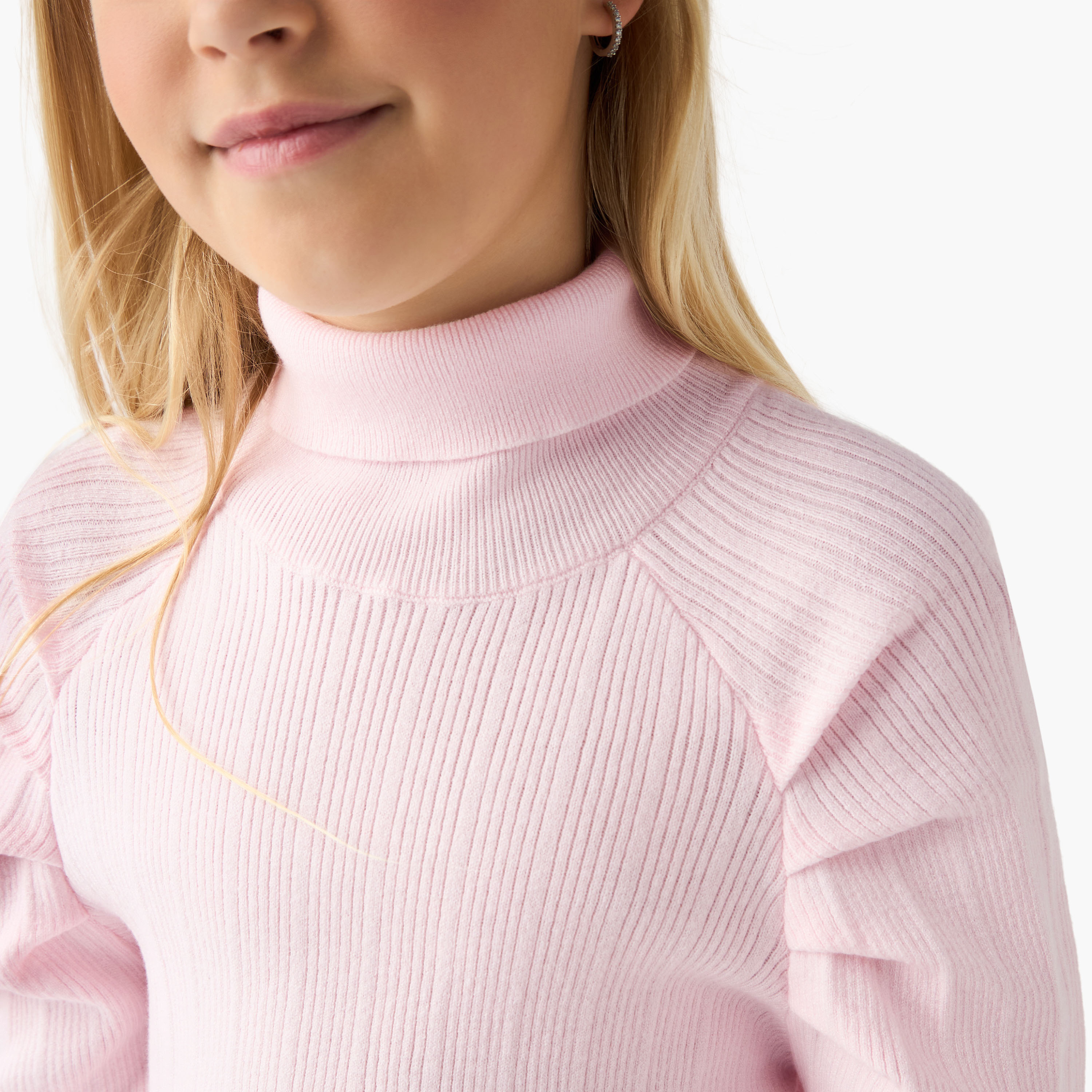 بلوفر بارز الملمس بياقة عالية وأكمام طويلة من جونيورز-girls-clothing-winterwear-jumpersandcardigans-image-2