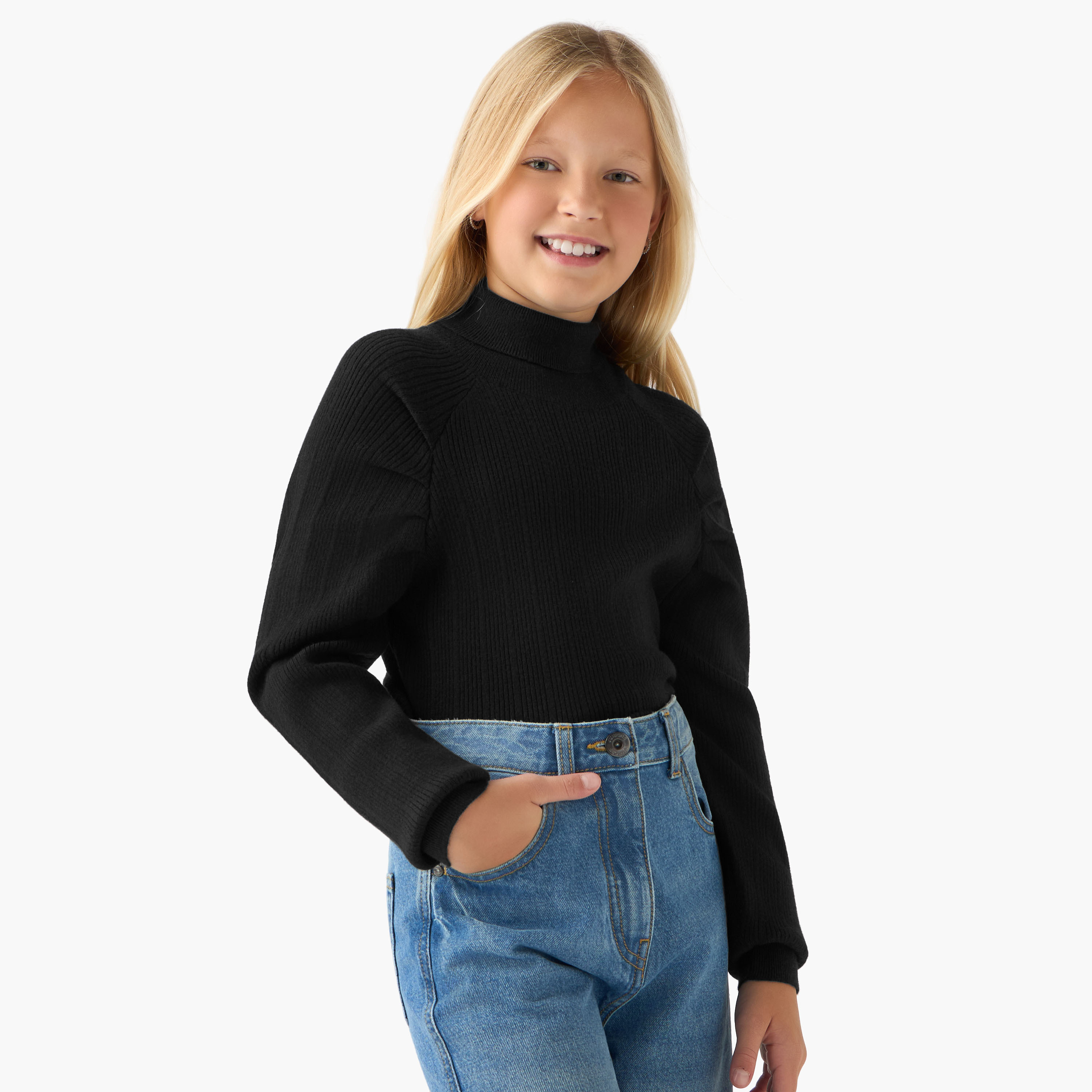 Juniors Textured Turtleneck Pullover with Long Sleeves-girls-clothing-winterwear-jumpersandcardigans-image-1