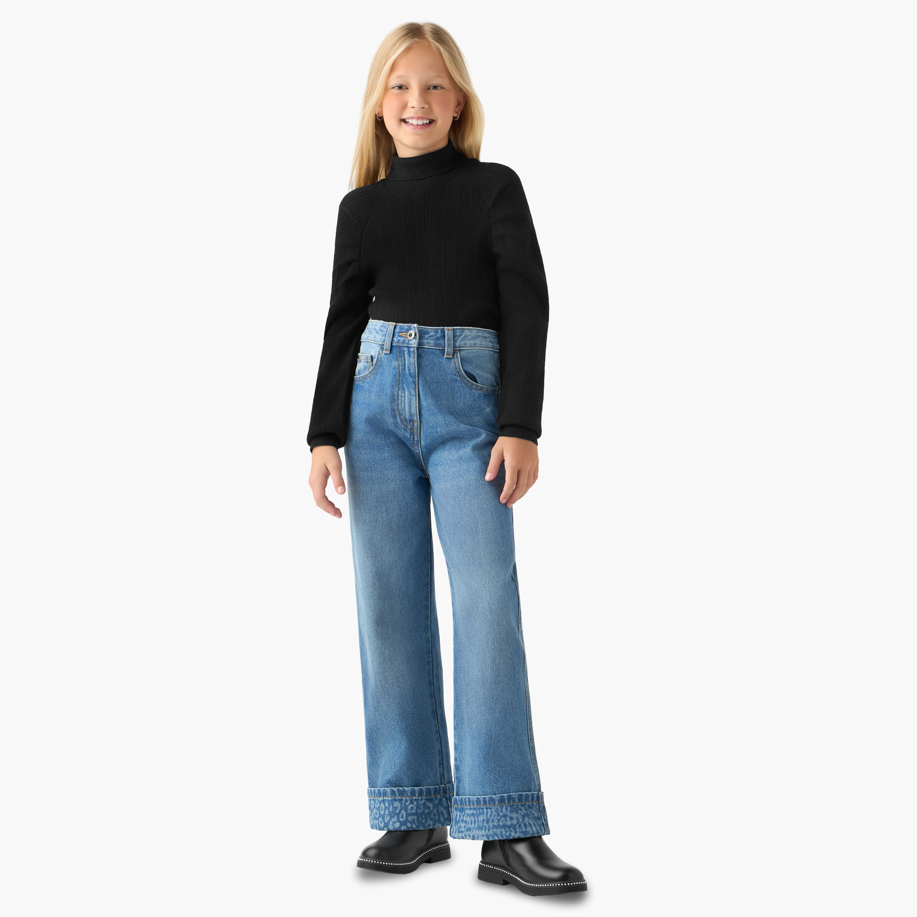 Juniors Textured Turtleneck Pullover with Long Sleeves-girls-clothing-winterwear-jumpersandcardigans-image-2