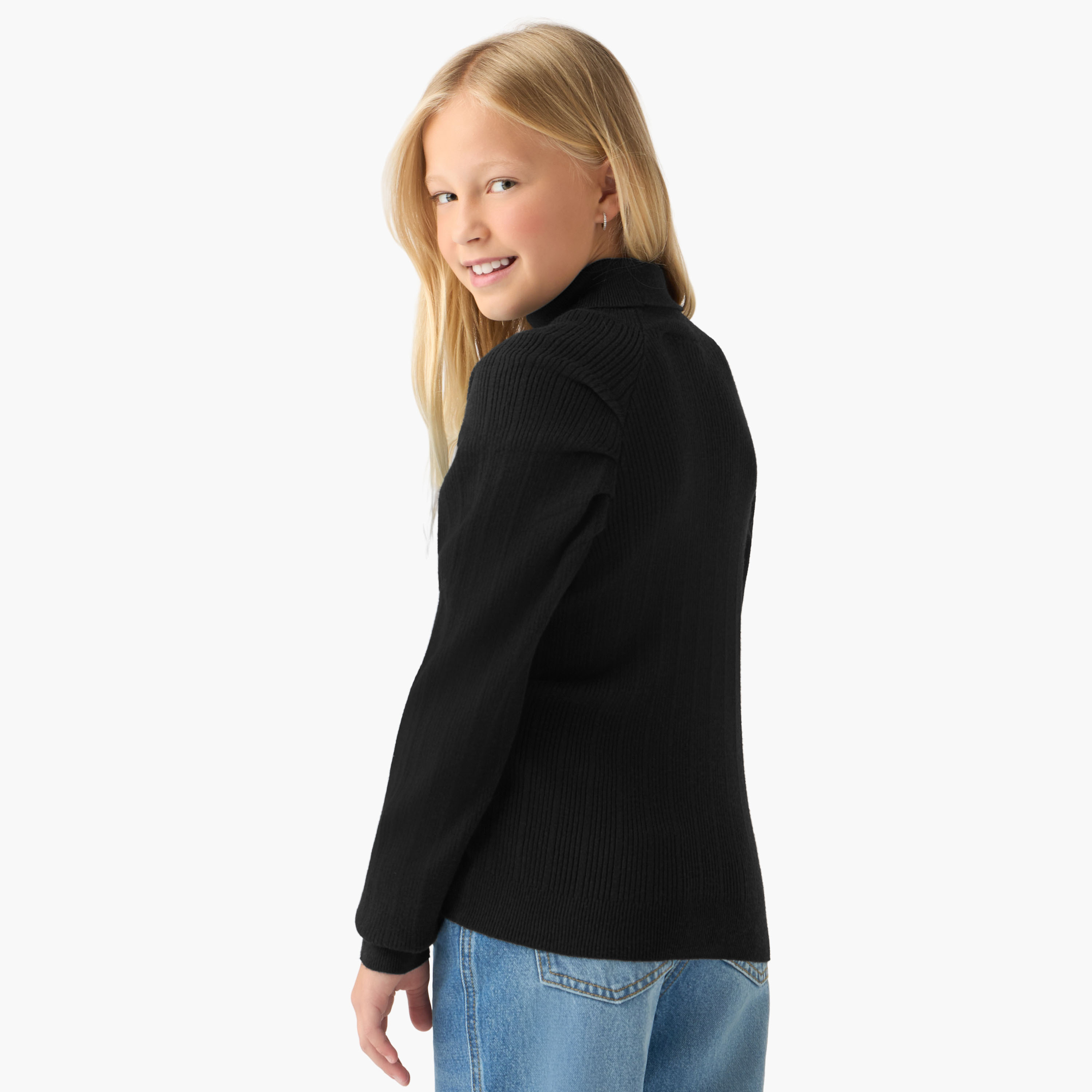Juniors Textured Turtleneck Pullover with Long Sleeves-girls-clothing-winterwear-jumpersandcardigans-image-3