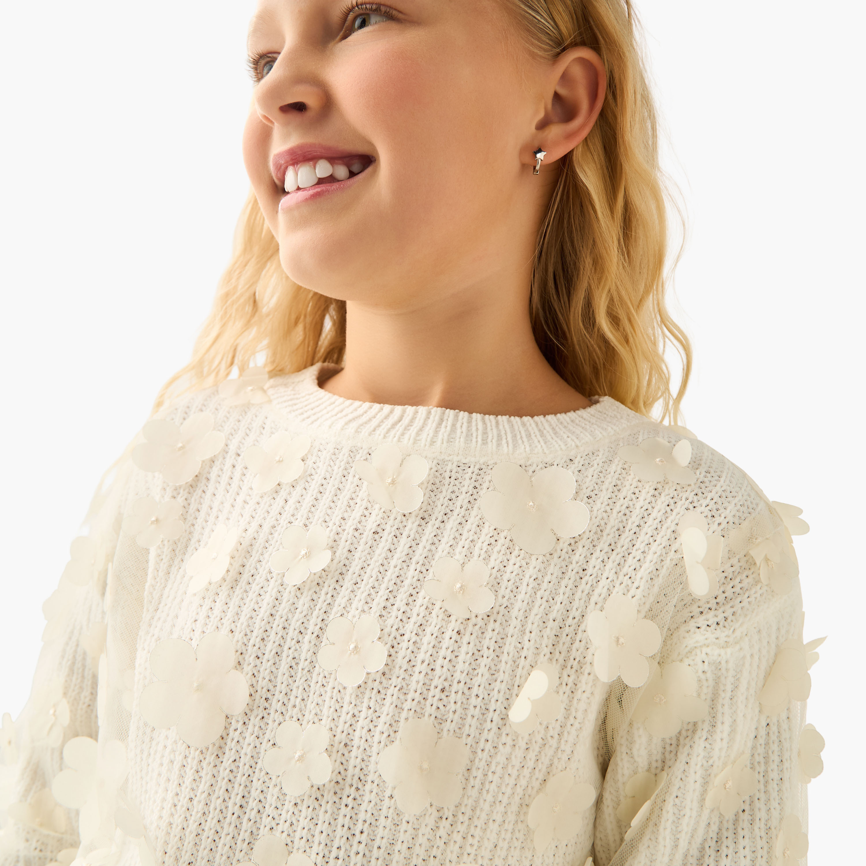 كنزة مضلعة بأكمام طويلة وزخارف زهرية من جونيورز-girls-clothing-winterwear-jumpersandcardigans-image-4