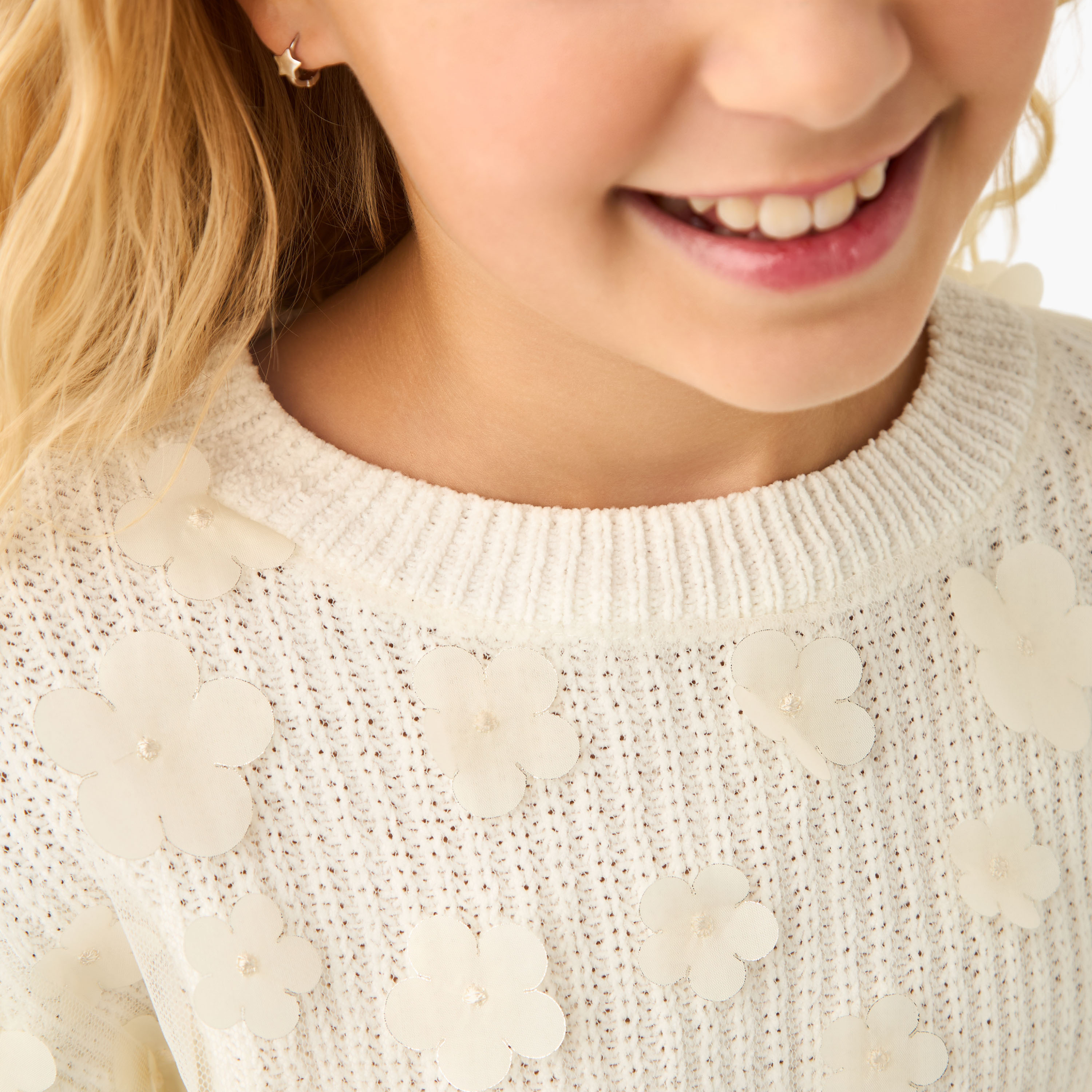 كنزة مضلعة بأكمام طويلة وزخارف زهرية من جونيورز-girls-clothing-winterwear-jumpersandcardigans-image-5