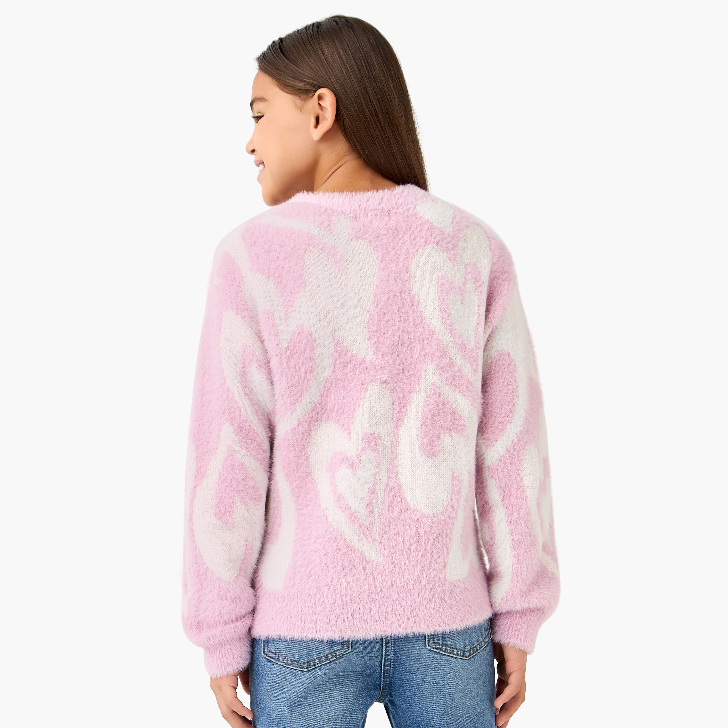 بلوفر بأكمام طويلة وطبعات قلب من جونيورز-girls-clothing-winterwear-jumpersandcardigans-image-3