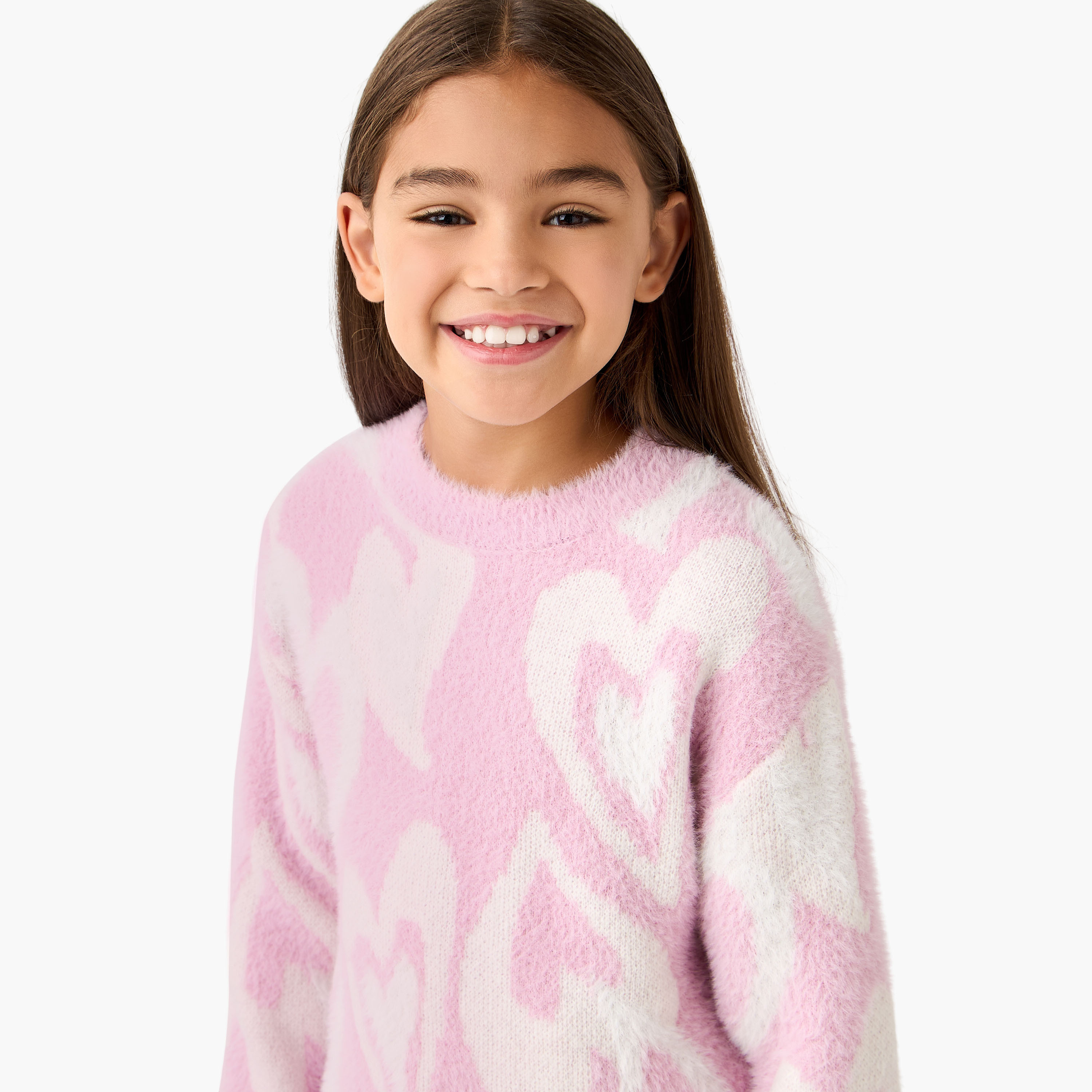 بلوفر بأكمام طويلة وطبعات قلب من جونيورز-girls-clothing-winterwear-jumpersandcardigans-image-2