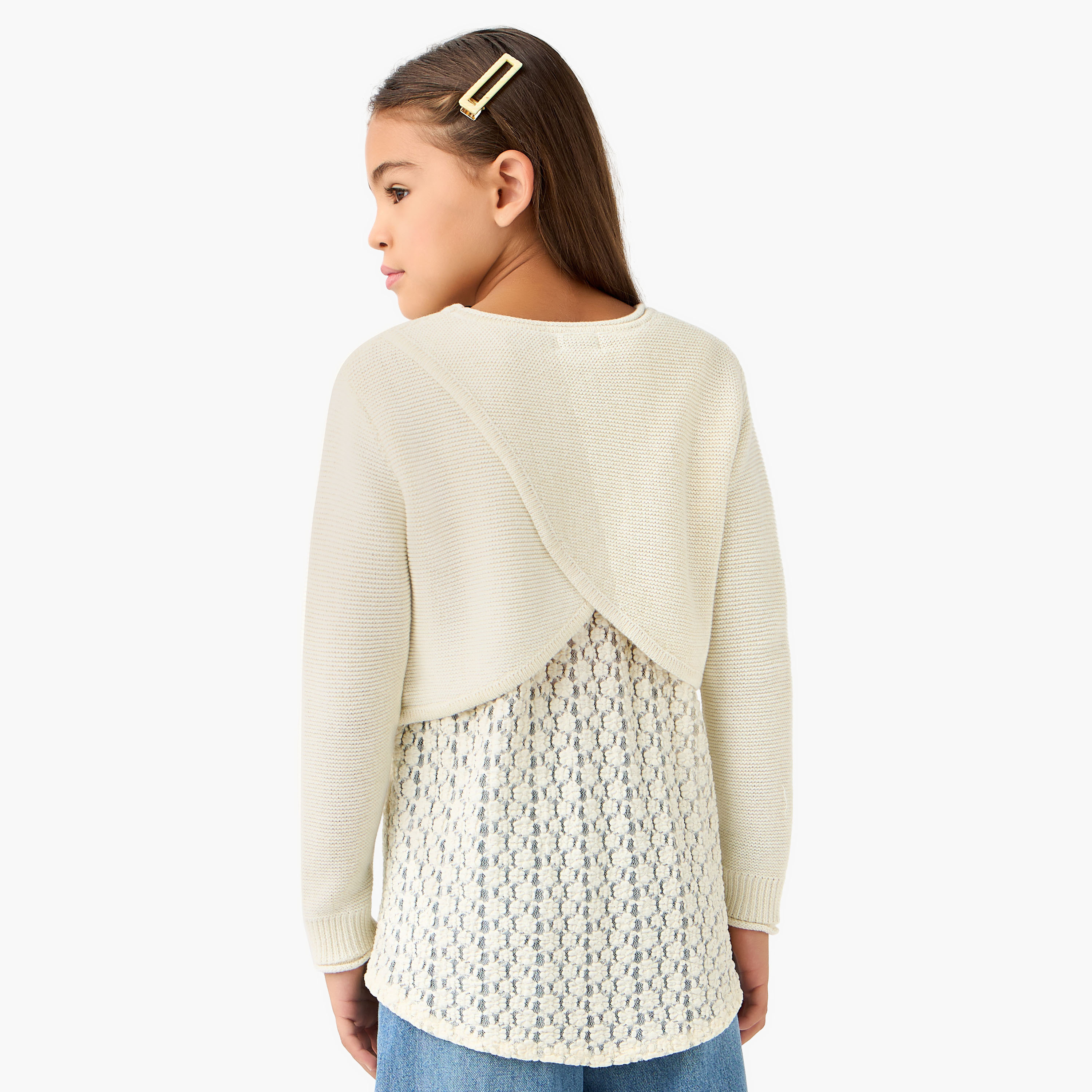 بلوفر بأكمام طويلة وتفاصيل دانتيل من جونيورز-girls-clothing-winterwear-jumpersandcardigans-image-3